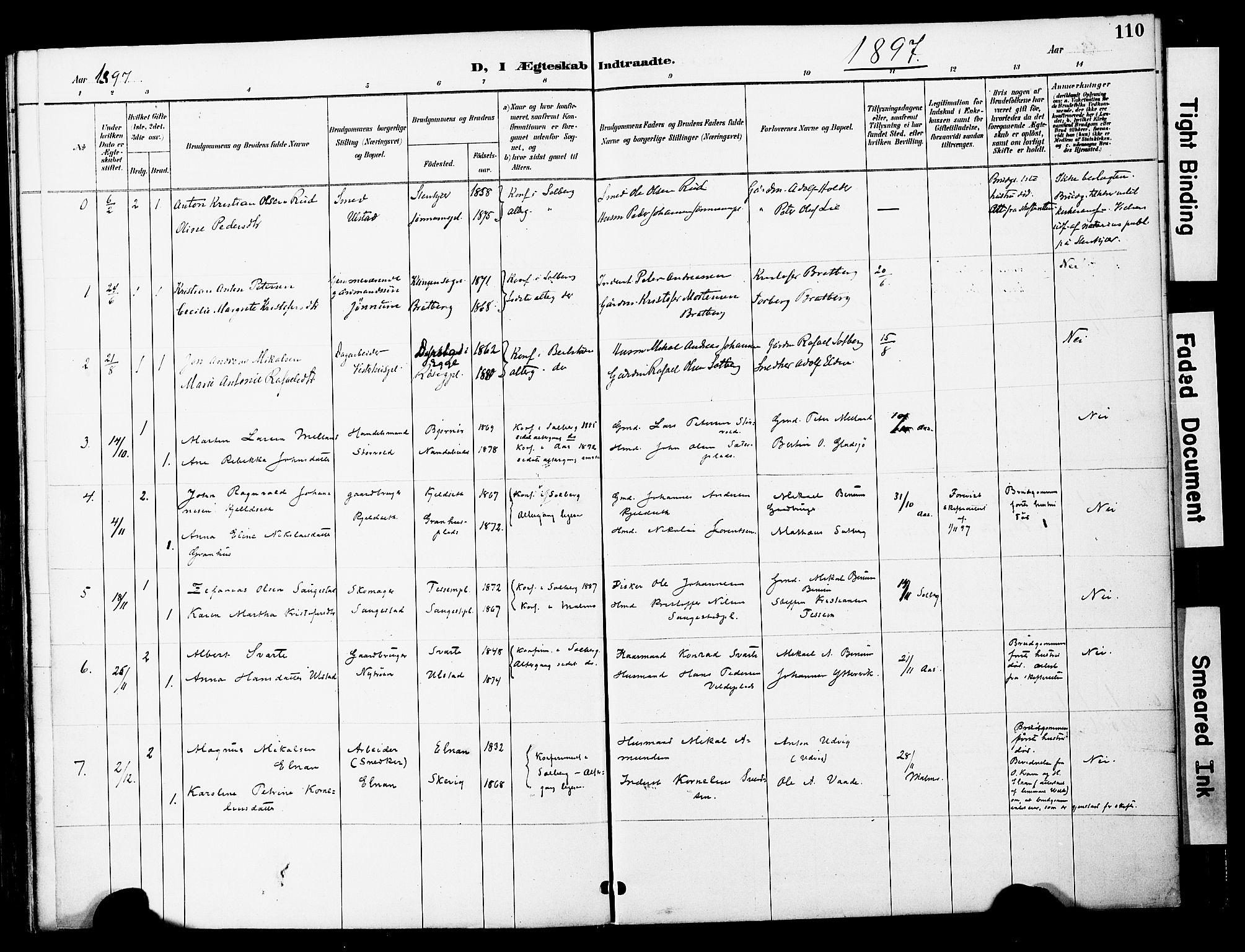Ministerialprotokoller, klokkerbøker og fødselsregistre - Nord-Trøndelag, SAT/A-1458/741/L0396: Parish register (official) no. 741A10, 1889-1901, p. 110