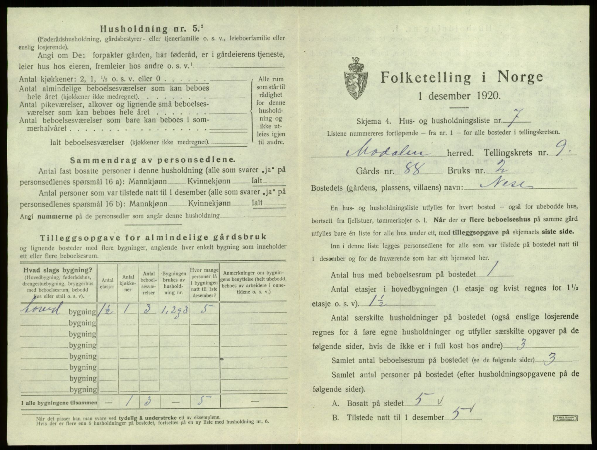 SAB, 1920 census for Modalen, 1920, p. 241