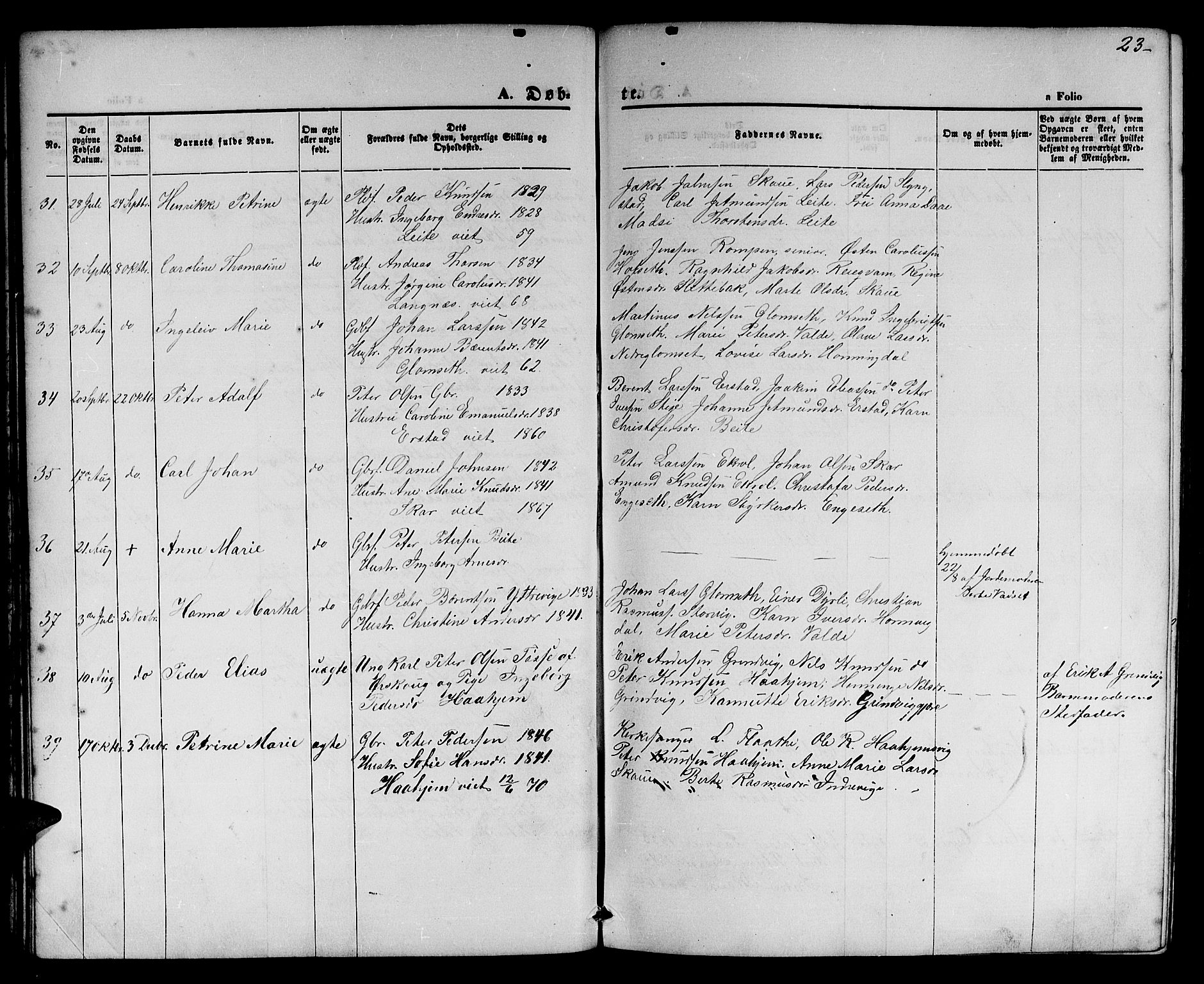 Ministerialprotokoller, klokkerbøker og fødselsregistre - Møre og Romsdal, AV/SAT-A-1454/524/L0364: Parish register (copy) no. 524C05, 1865-1879, p. 23