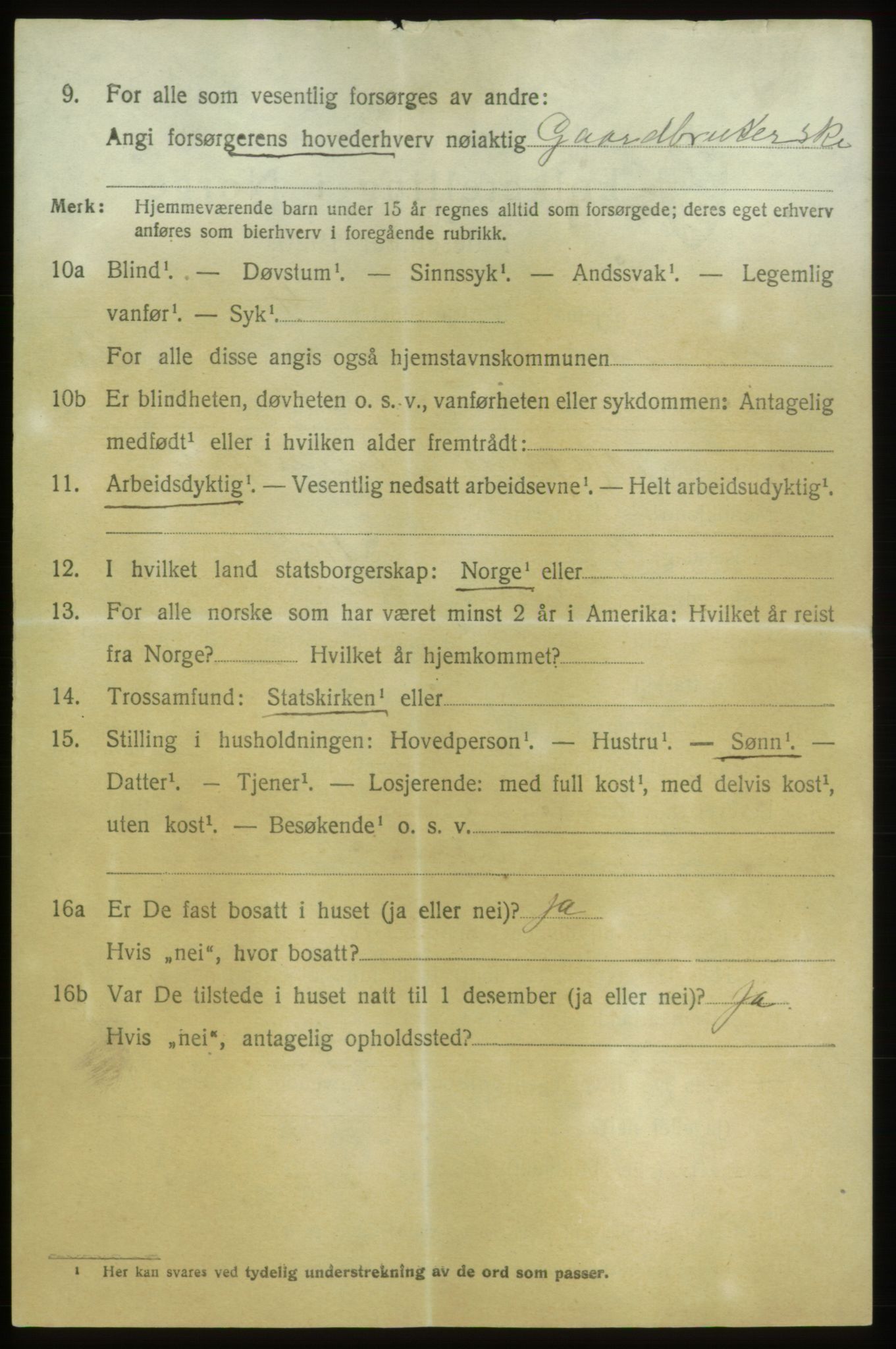 SAB, 1920 census for Tysnes, 1920, p. 7209