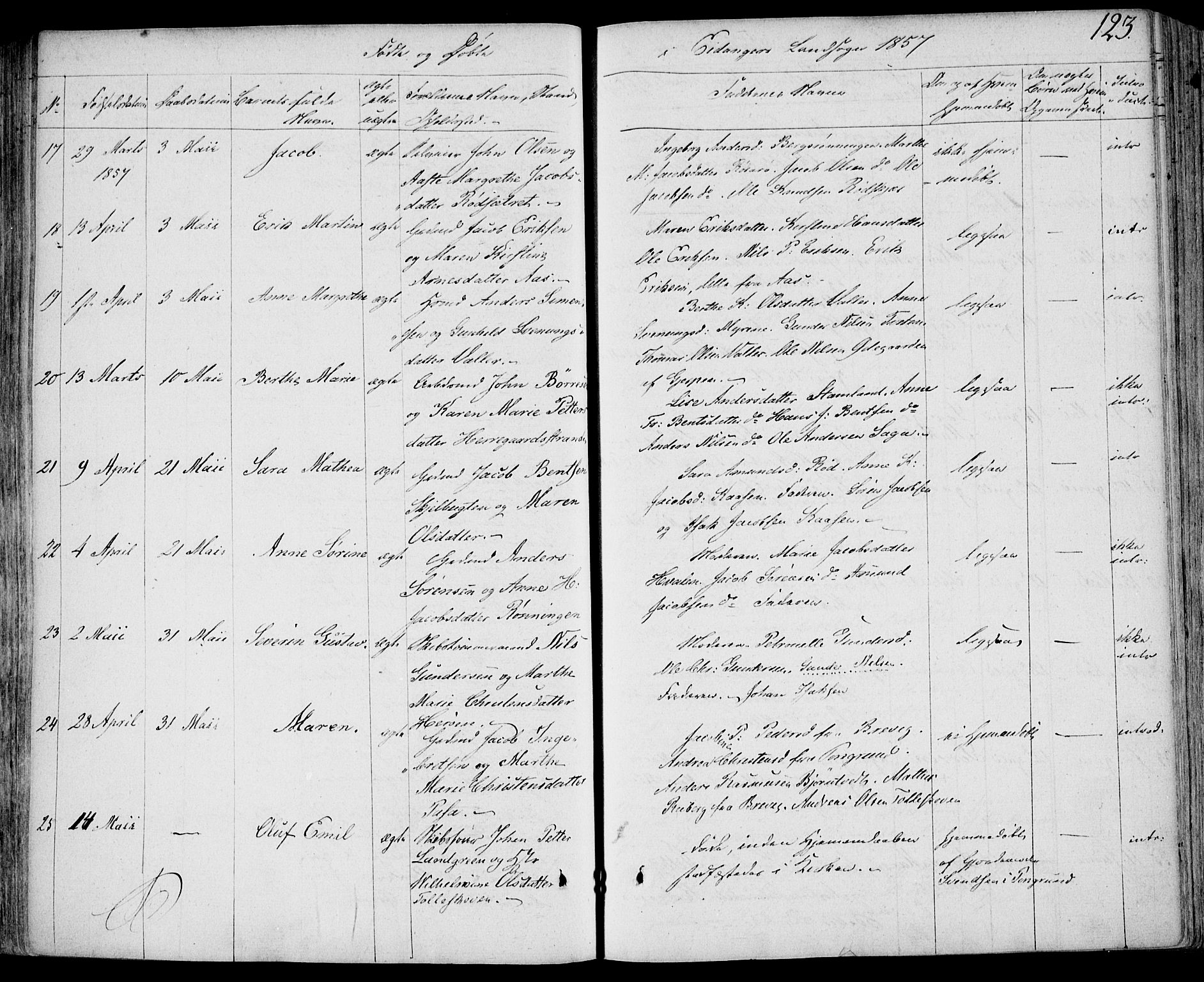 Eidanger kirkebøker, SAKO/A-261/F/Fa/L0008: Parish register (official) no. 8, 1831-1858, p. 123