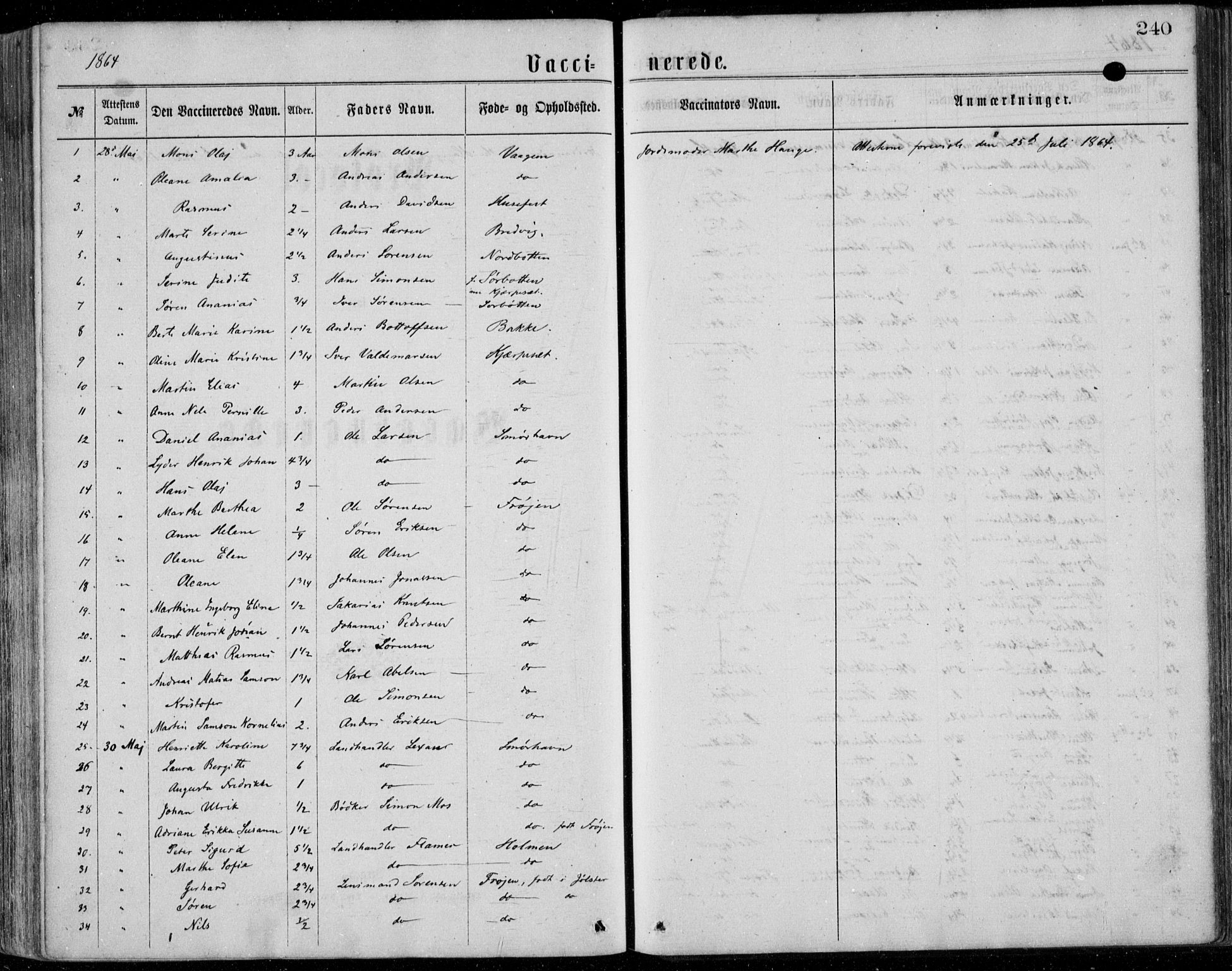 Bremanger sokneprestembete, SAB/A-82201/H/Haa/Haaa/L0001: Parish register (official) no. A  1, 1864-1883, p. 240