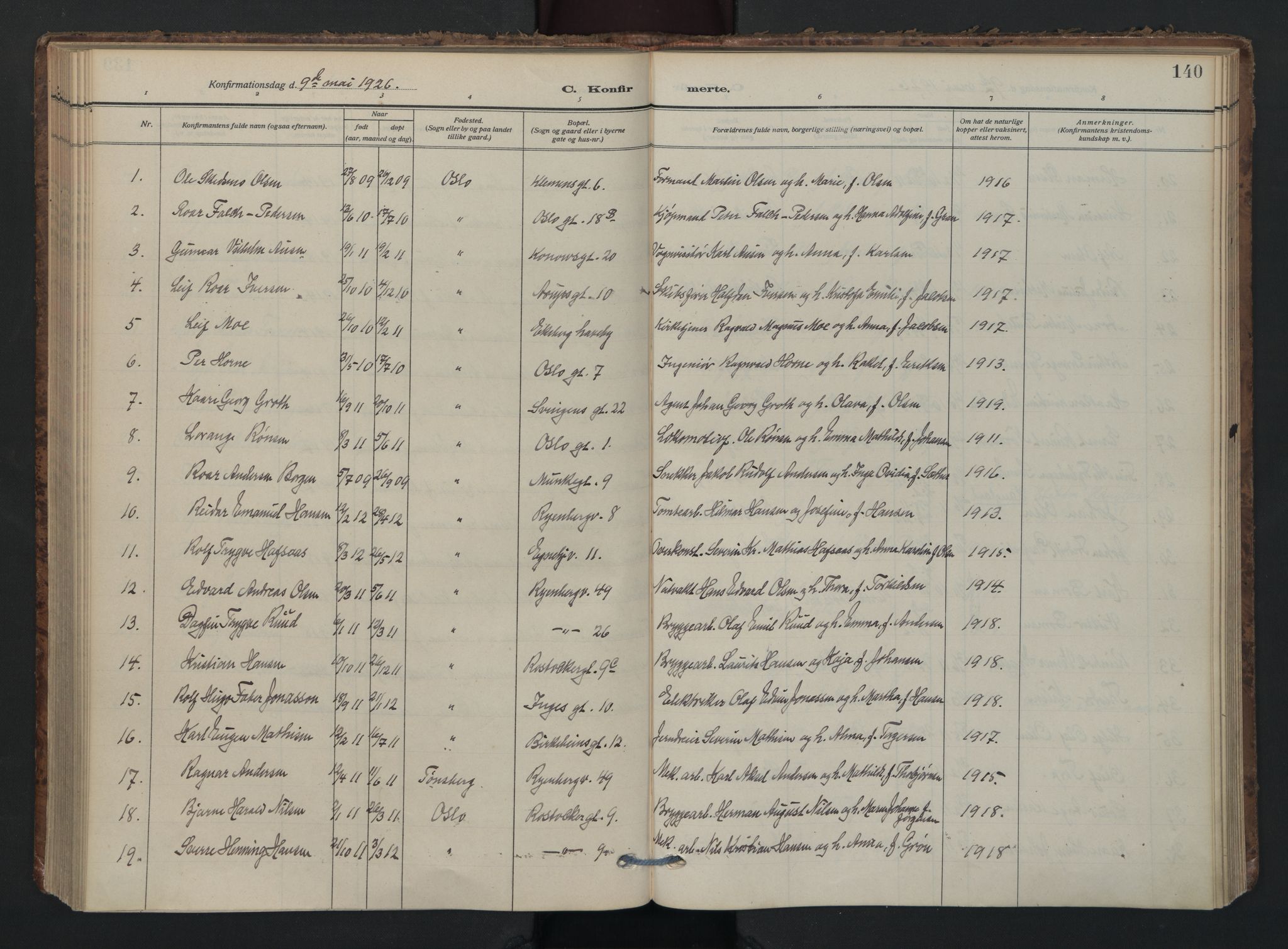 Gamlebyen prestekontor Kirkebøker, AV/SAO-A-10884/F/Fa/L0012: Parish register (official) no. 12, 1908-1941, p. 140