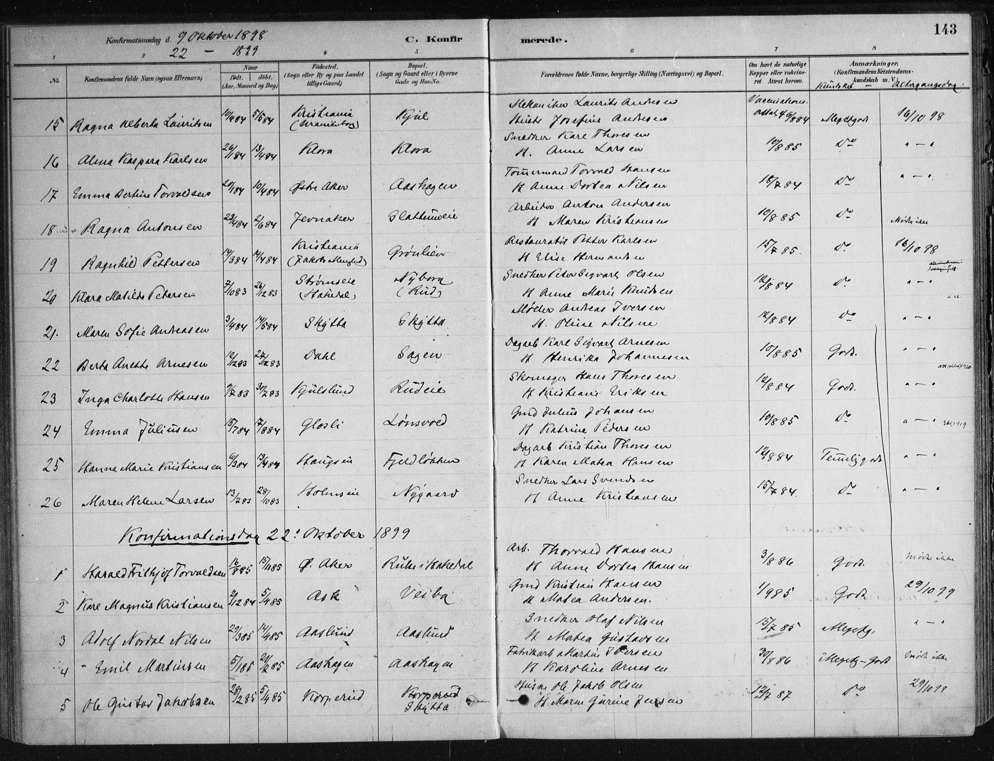 Nittedal prestekontor Kirkebøker, SAO/A-10365a/F/Fa/L0007: Parish register (official) no. I 7, 1879-1901, p. 143