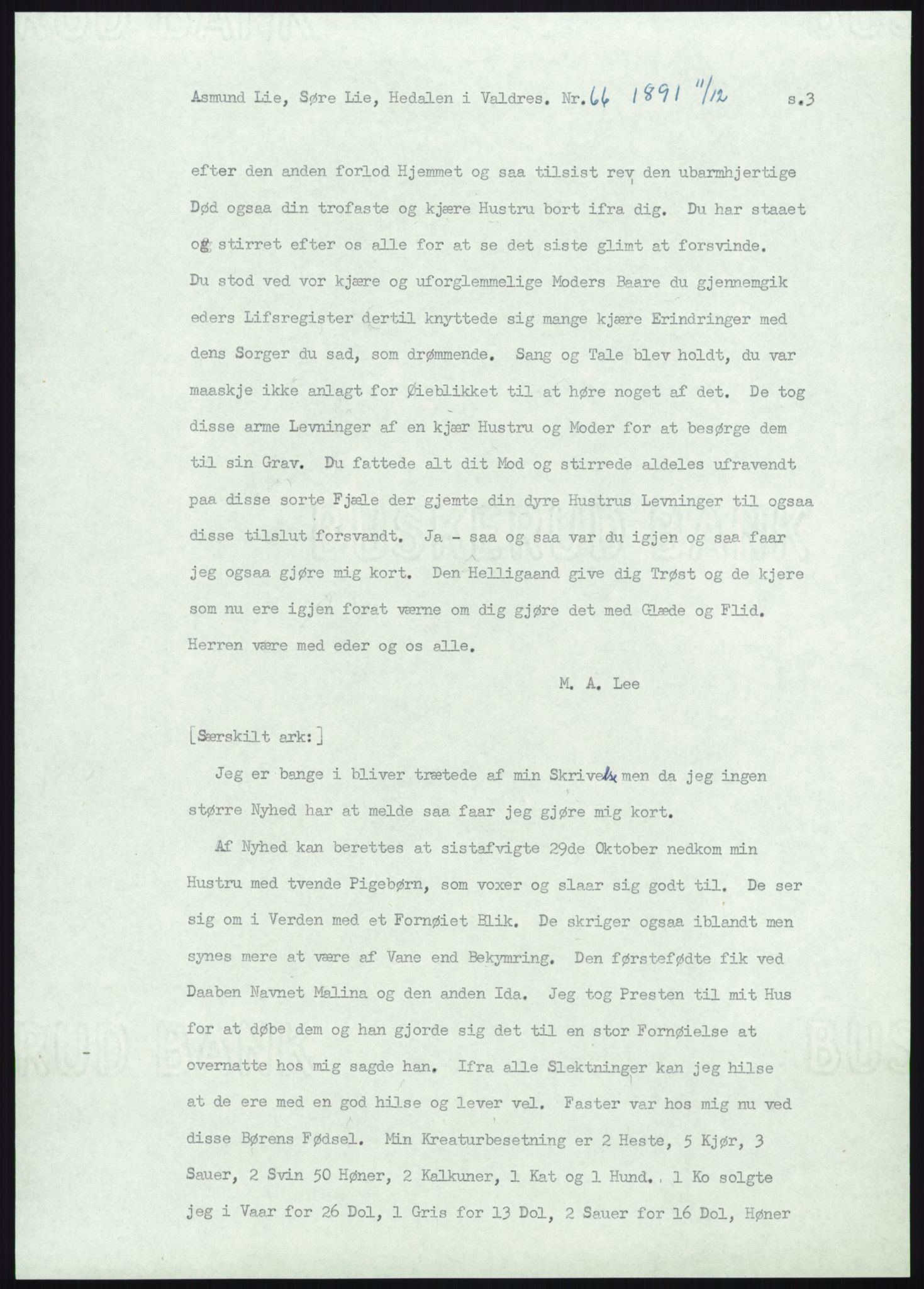 Samlinger til kildeutgivelse, Amerikabrevene, AV/RA-EA-4057/F/L0012: Innlån fra Oppland: Lie (brevnr 1-78), 1838-1914, p. 935