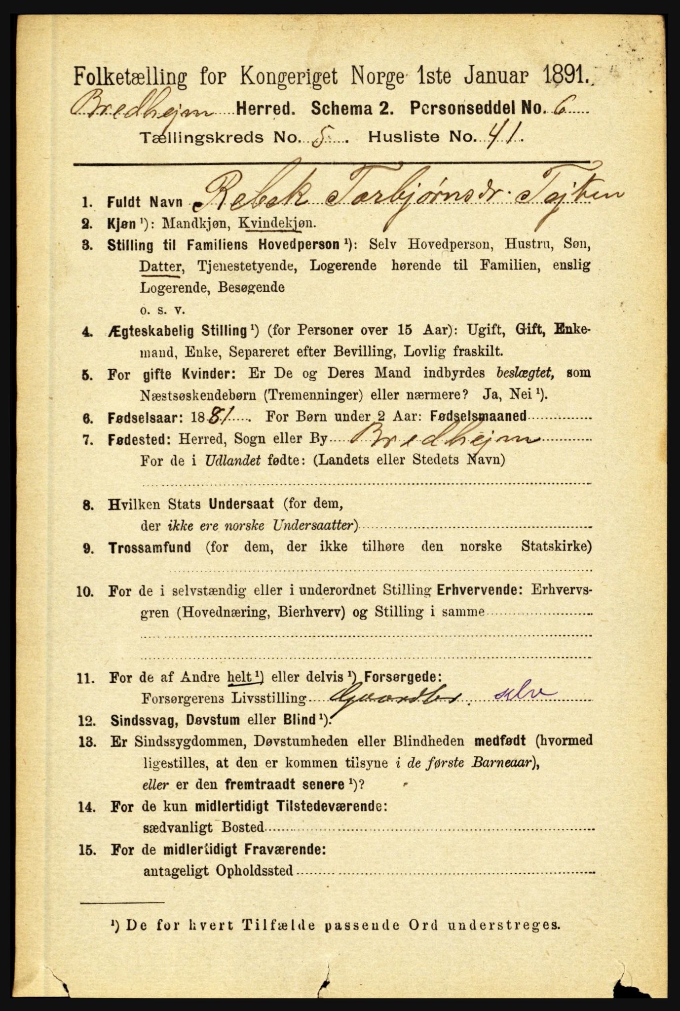 RA, 1891 census for 1446 Breim, 1891, p. 2046