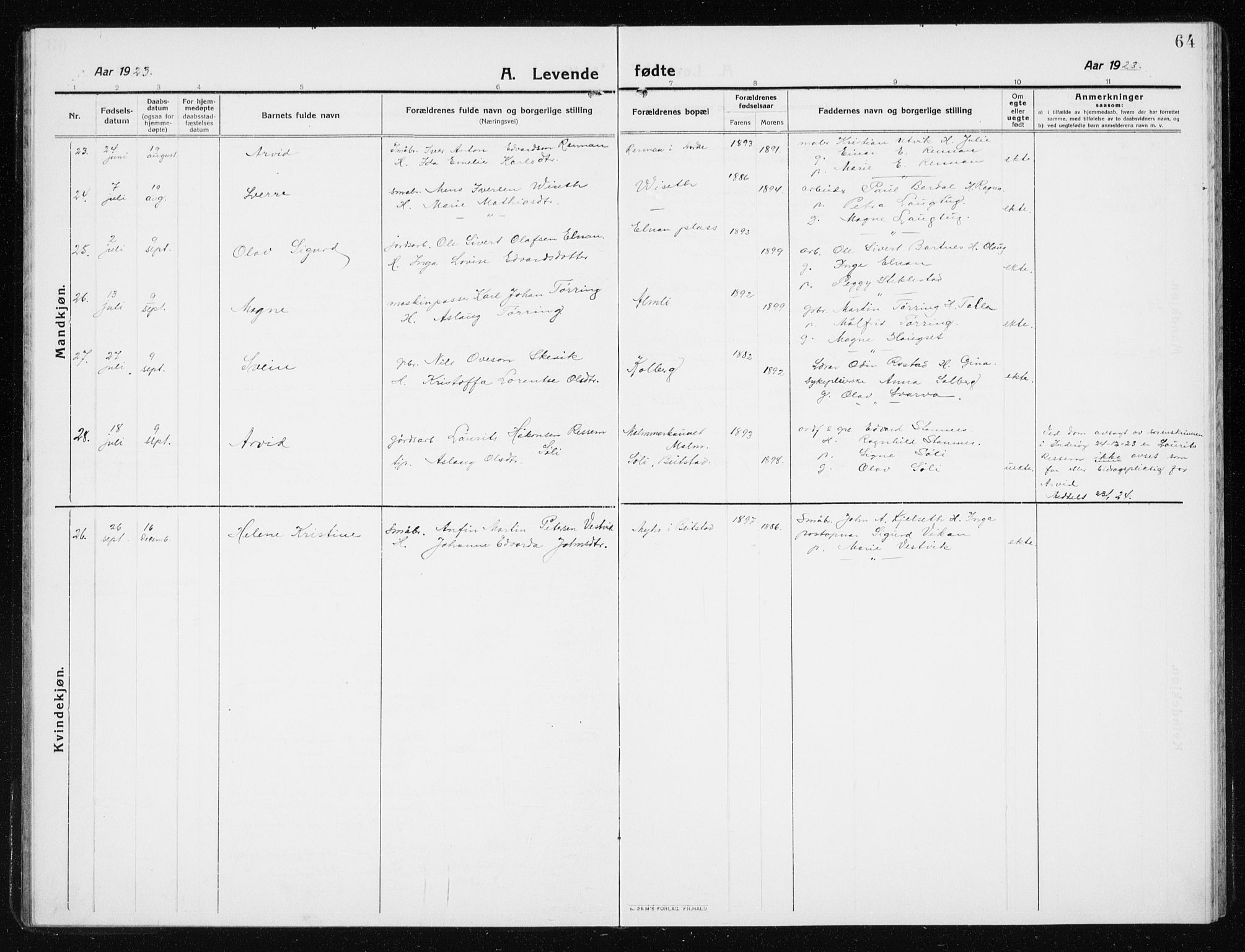 Ministerialprotokoller, klokkerbøker og fødselsregistre - Nord-Trøndelag, AV/SAT-A-1458/741/L0402: Parish register (copy) no. 741C03, 1911-1926, p. 64