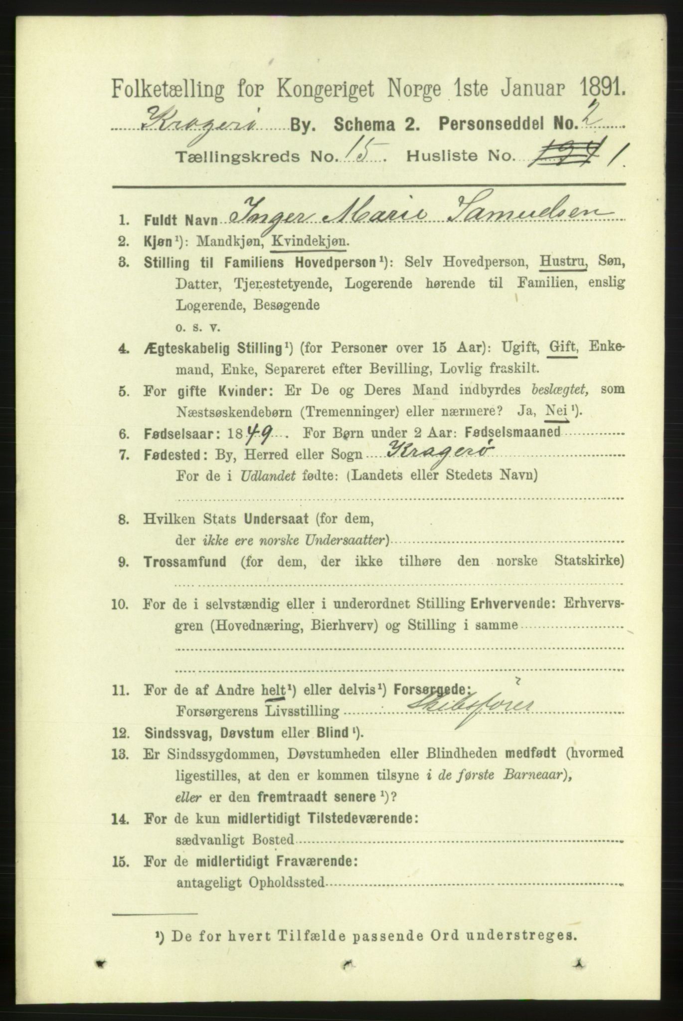 RA, 1891 census for 0801 Kragerø, 1891, p. 4178