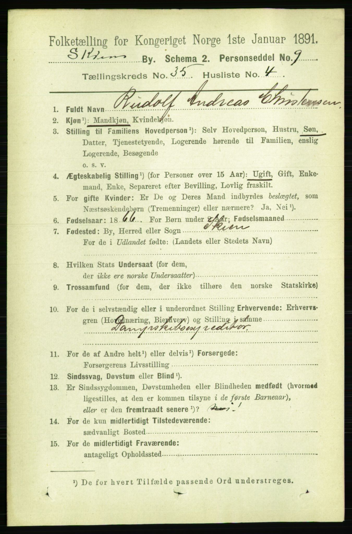 RA, 1891 census for 0806 Skien, 1891, p. 7861