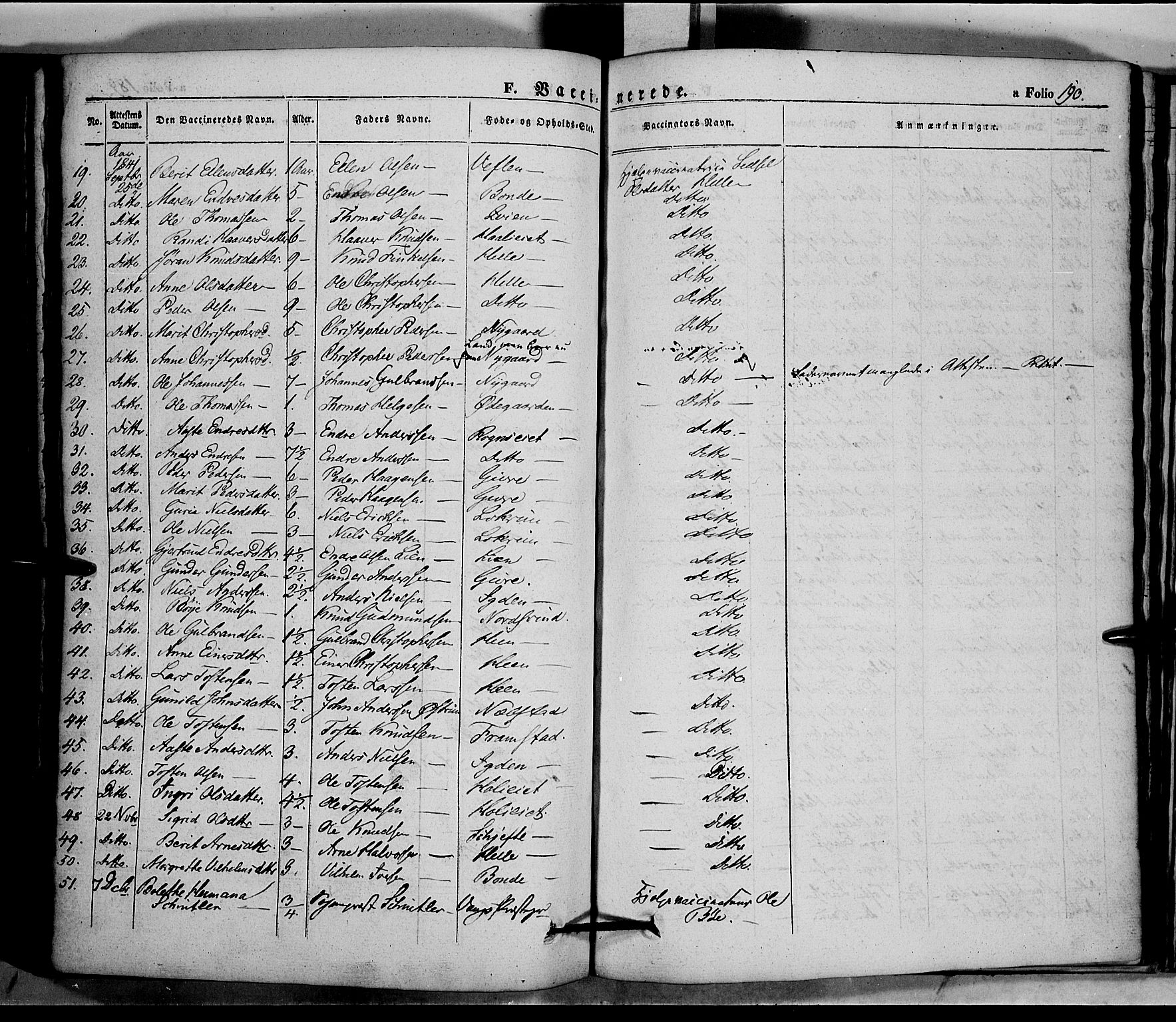 Vang prestekontor, Valdres, SAH/PREST-140/H/Ha/L0005: Parish register (official) no. 5, 1831-1845, p. 190