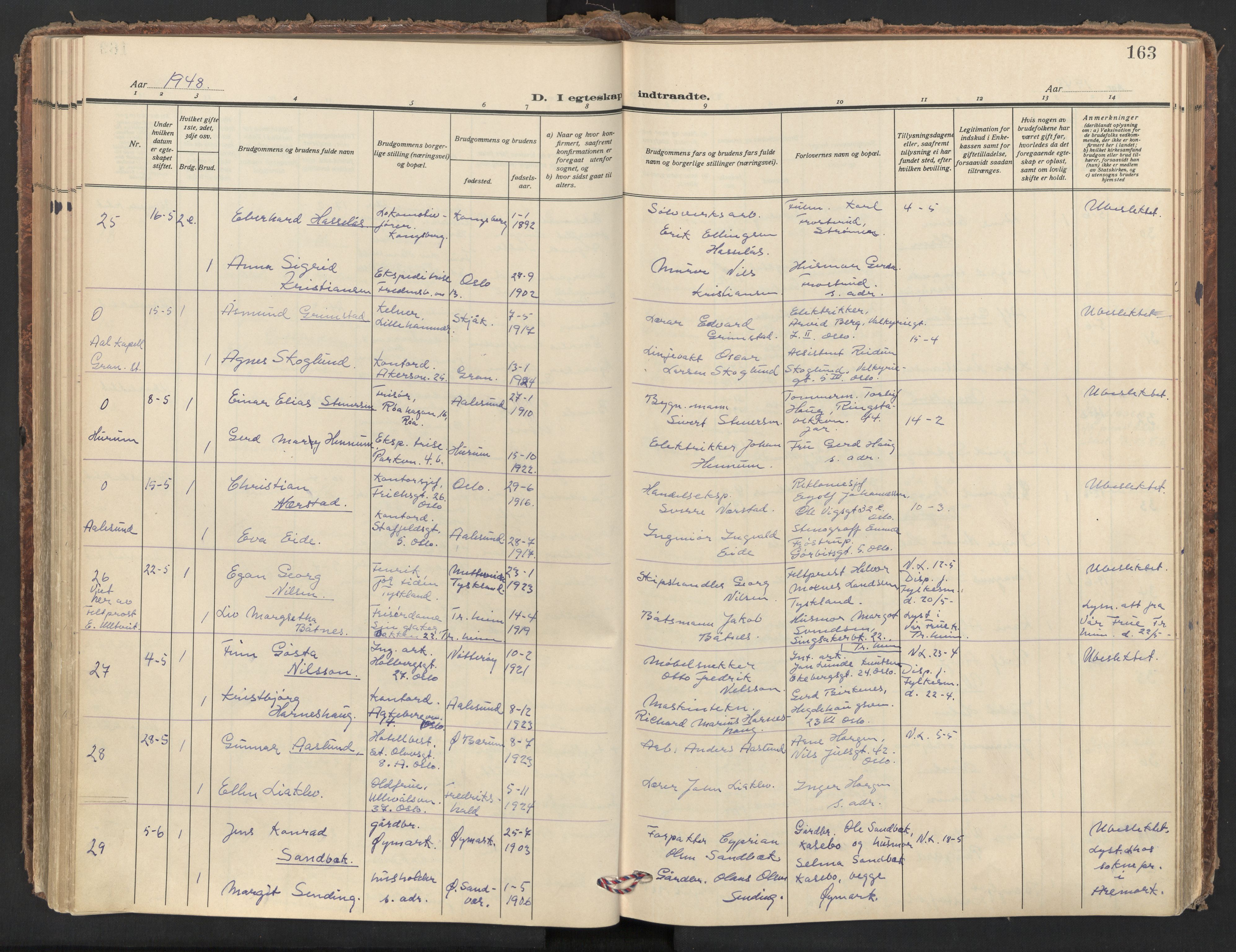 Trefoldighet prestekontor Kirkebøker, AV/SAO-A-10882/F/Fc/L0010: Parish register (official) no. III 10, 1936-1954, p. 163