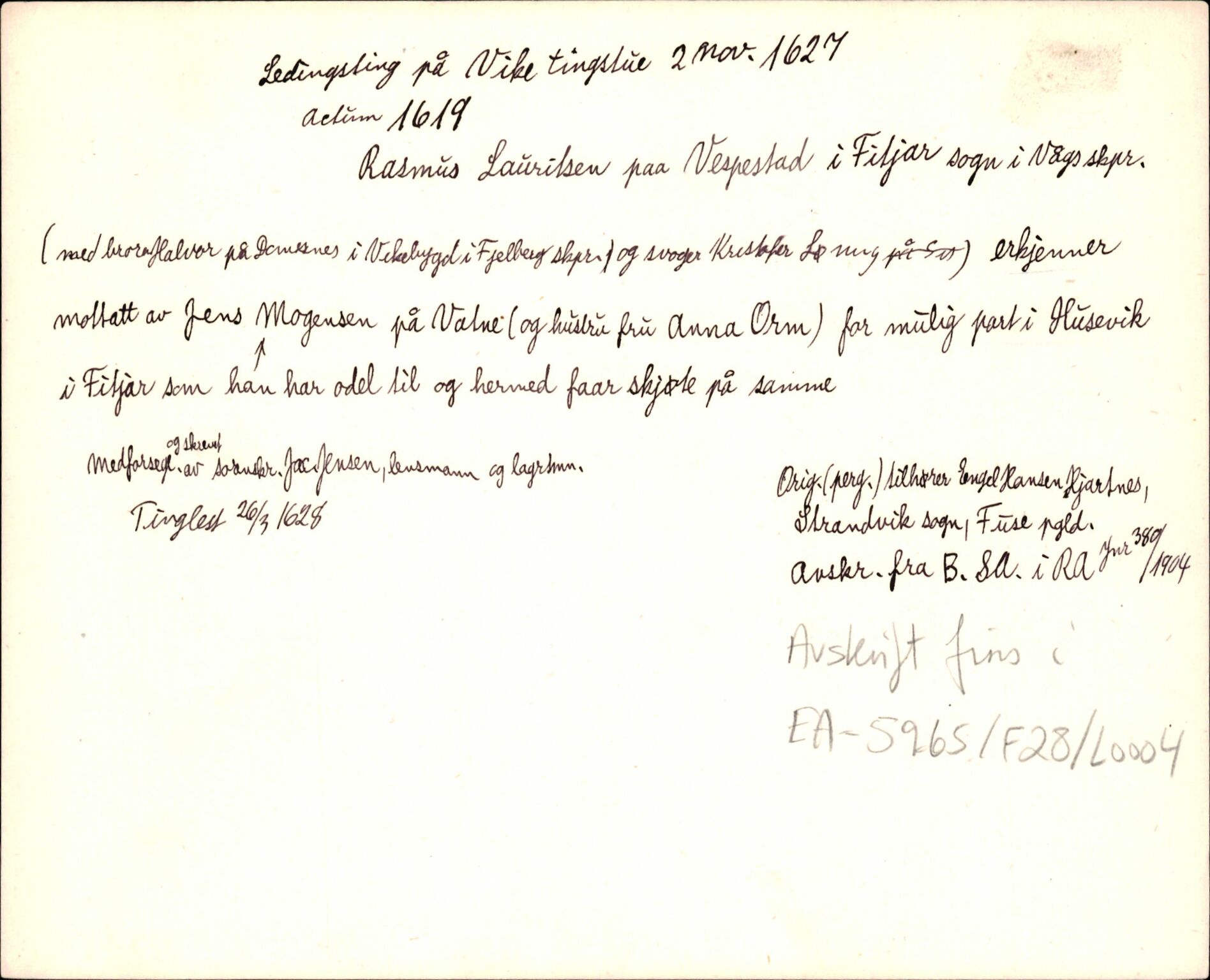 Riksarkivets diplomsamling, AV/RA-EA-5965/F35/F35d/L0003: Innlånte diplomer, seddelregister, 1621-1642, p. 189