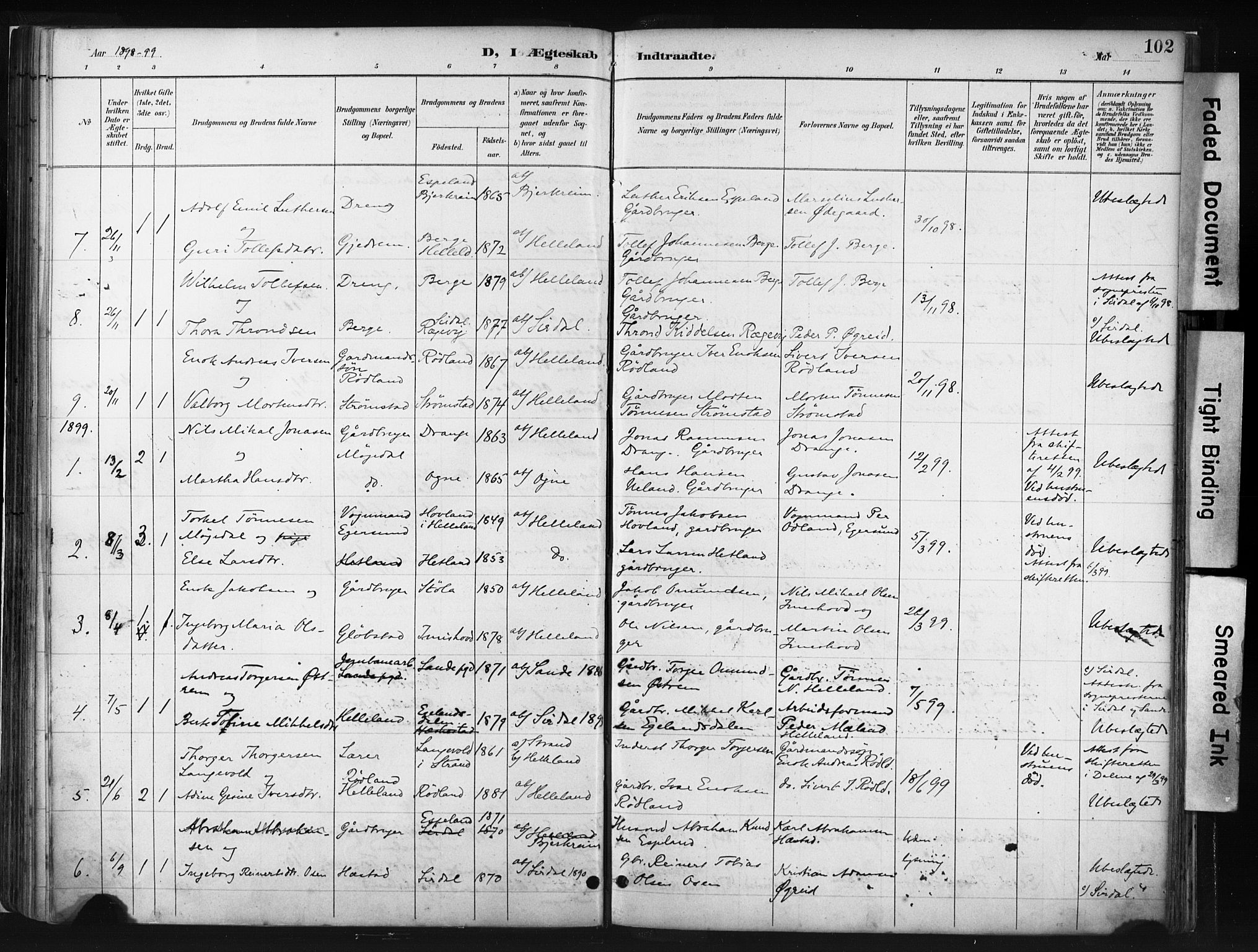 Helleland sokneprestkontor, SAST/A-101810: Parish register (official) no. A 8, 1887-1907, p. 102