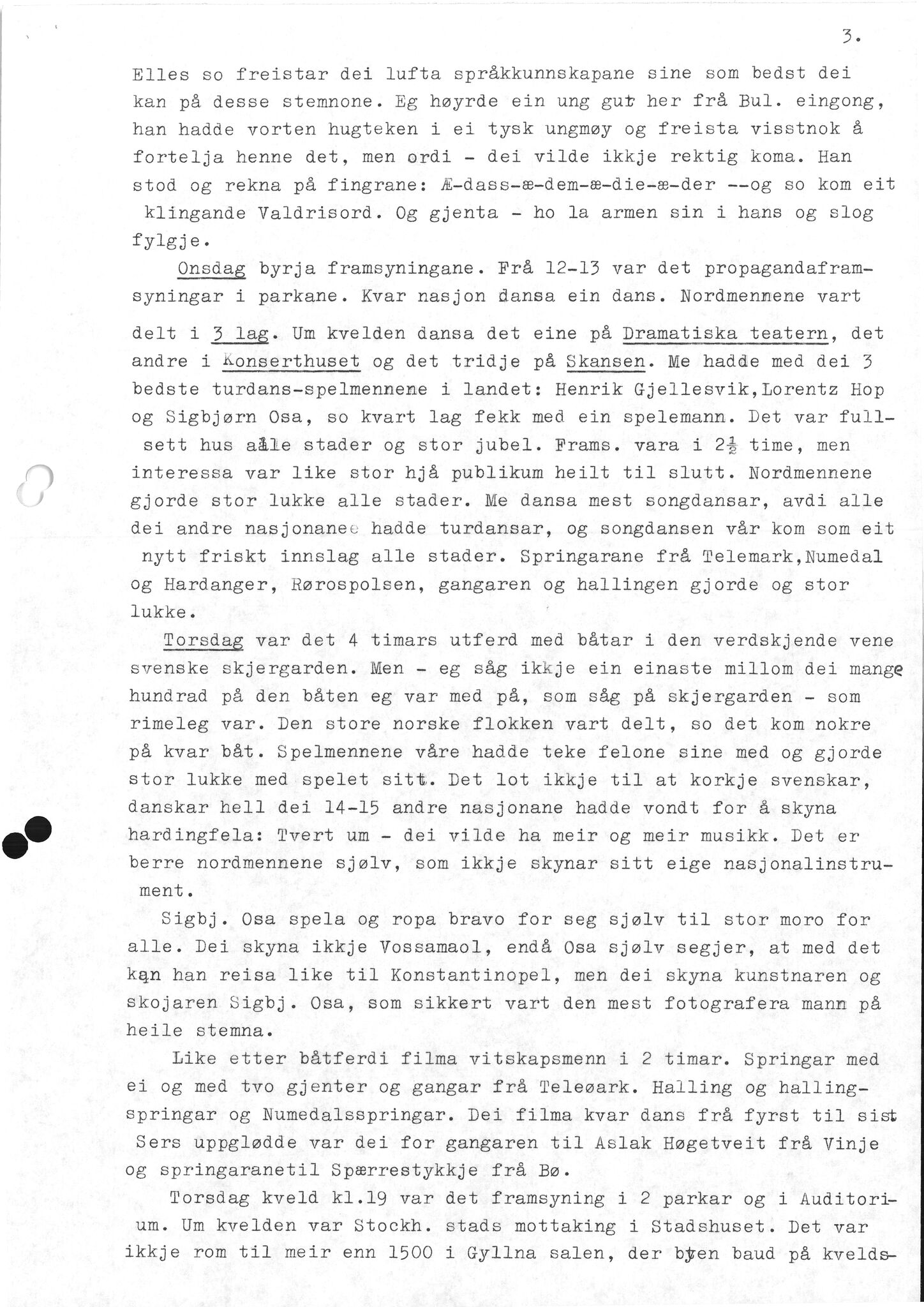 Samling etter Klara Semb, NSFF/KS/B/066: Klara Sembs referat frå Det Internasjonale Folkedansstevnet i 1939, 1939