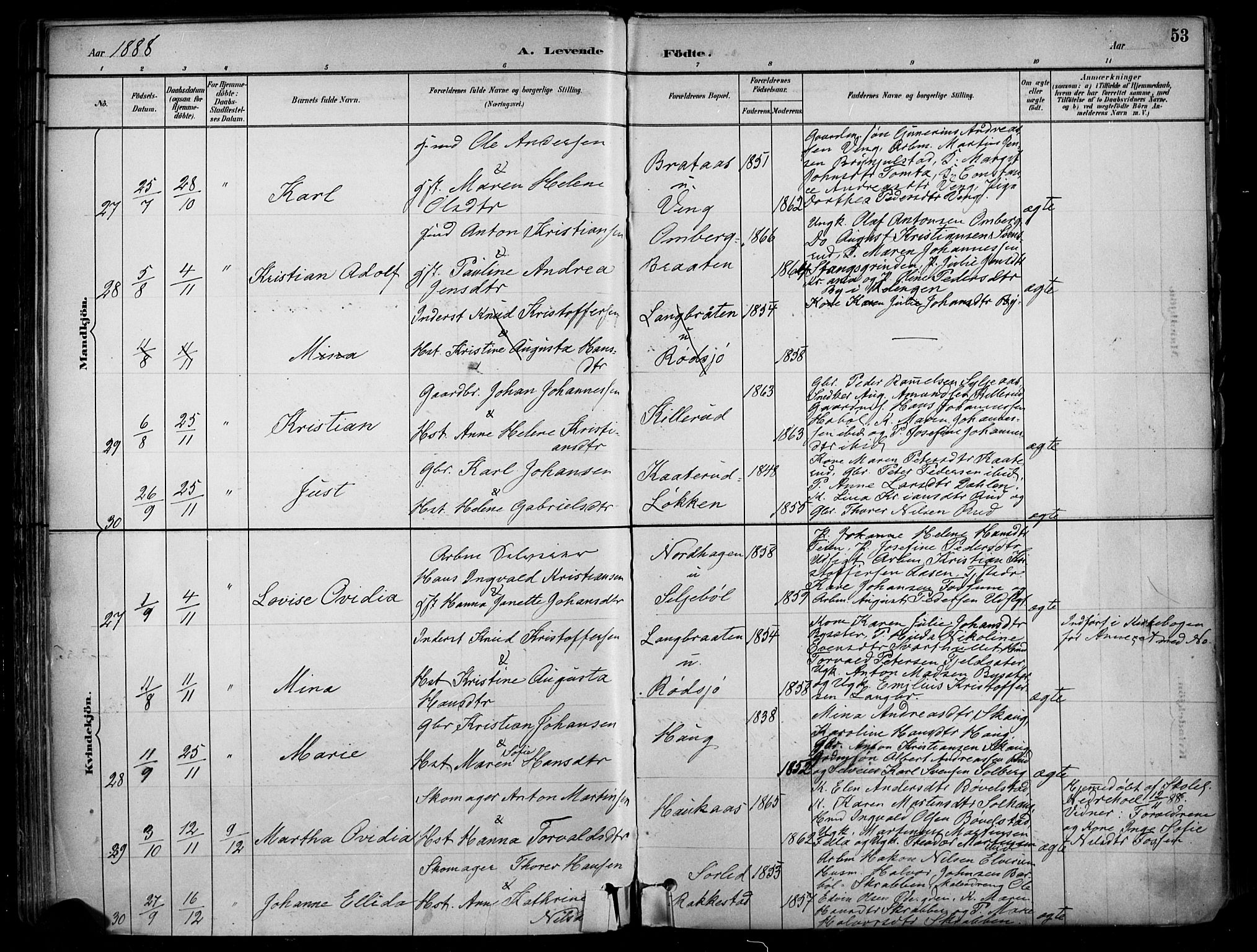 Enebakk prestekontor Kirkebøker, AV/SAO-A-10171c/F/Fa/L0016: Parish register (official) no. I 16, 1883-1898, p. 53