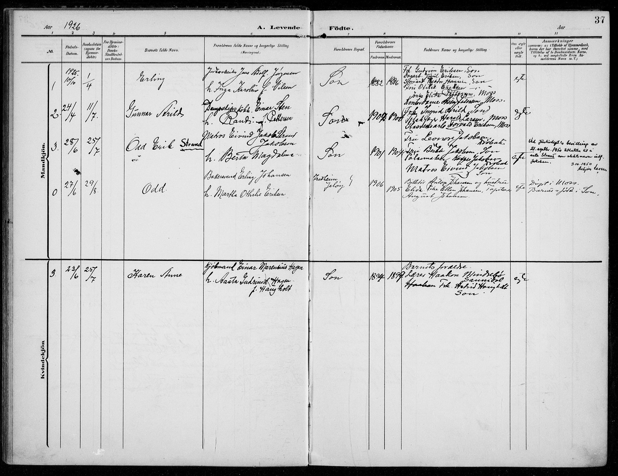 Vestby prestekontor Kirkebøker, SAO/A-10893/F/Fc/L0002: Parish register (official) no. III 2, 1906-1940, p. 37