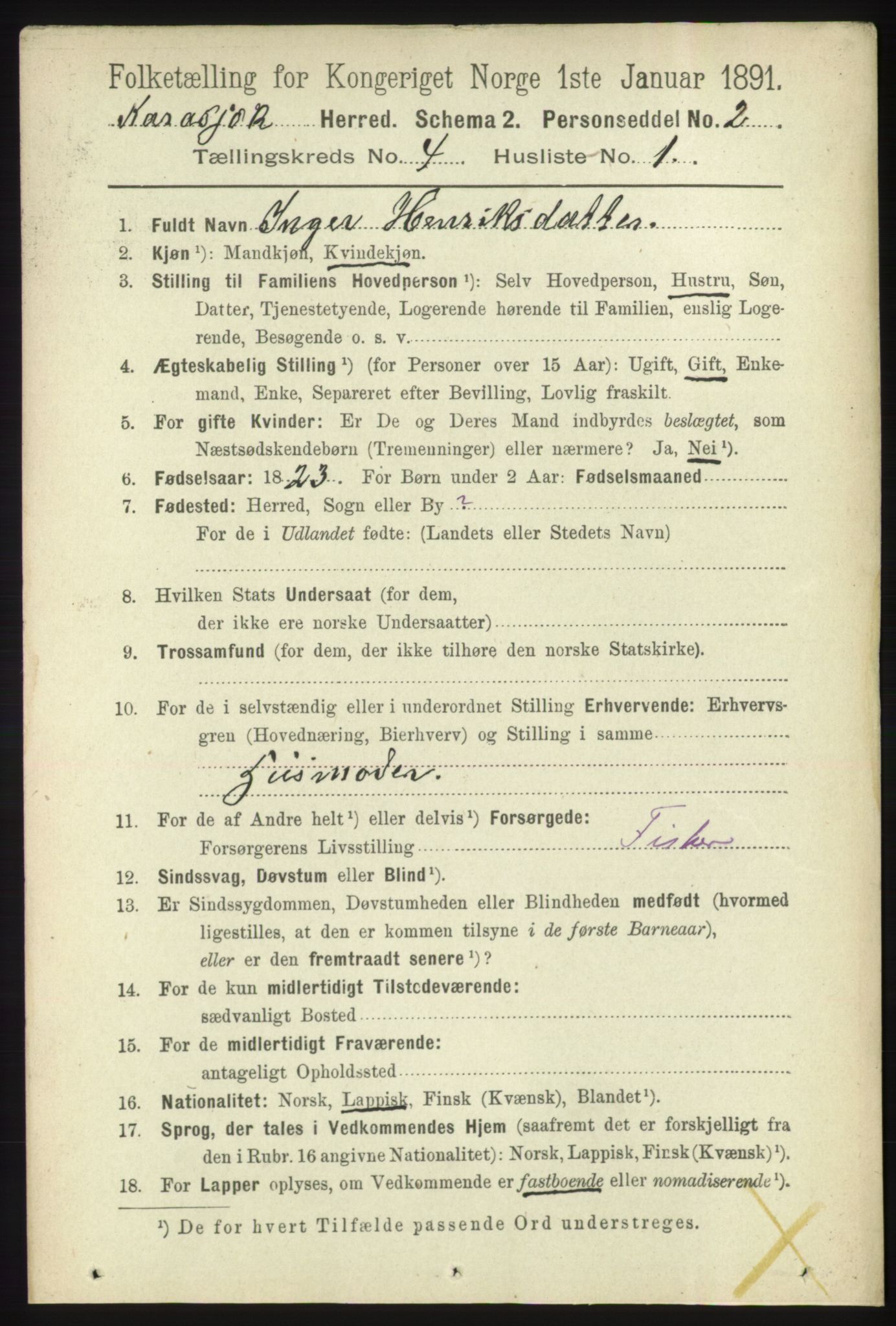 RA, 1891 census for 2021 Karasjok, 1891, p. 694