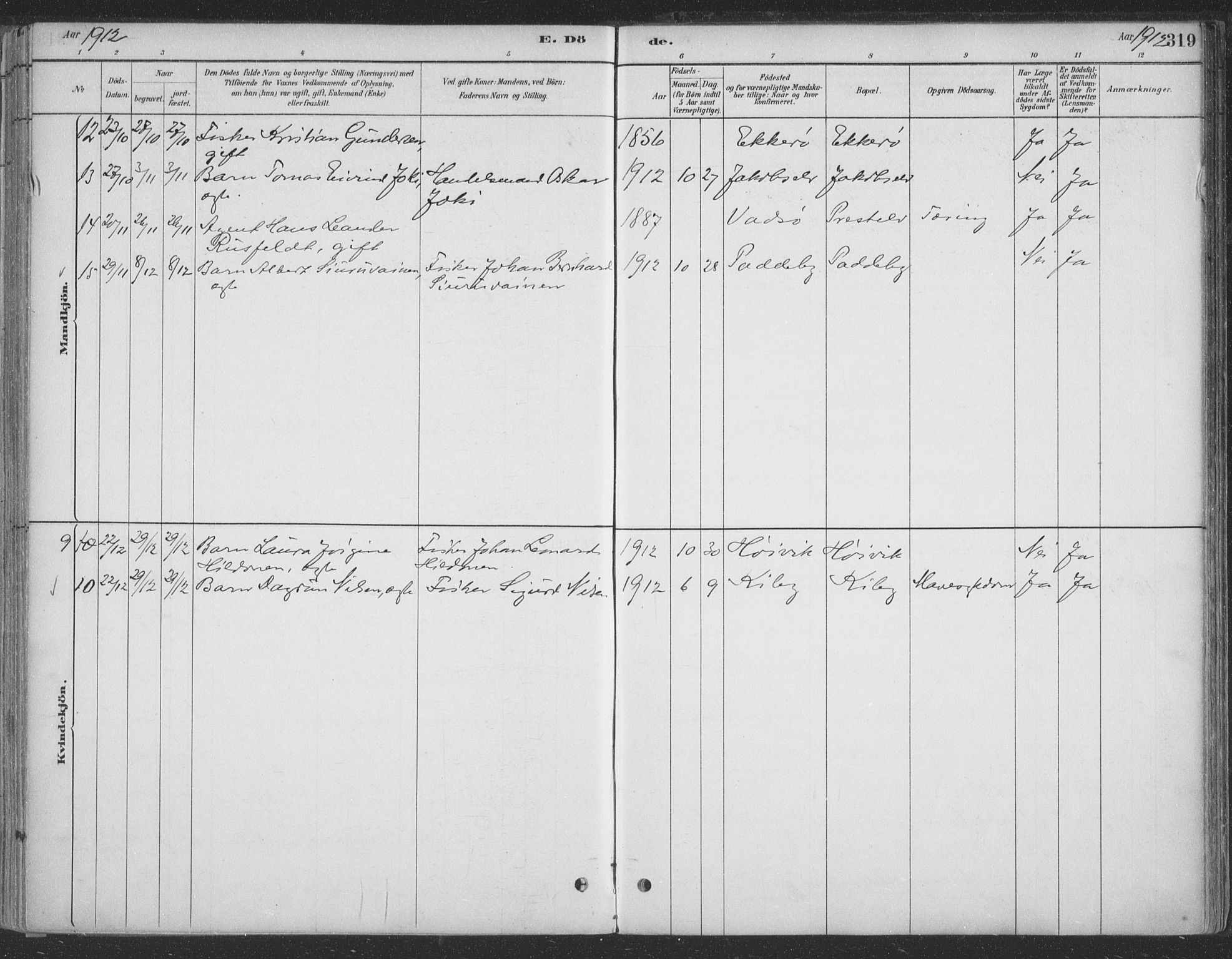 Vadsø sokneprestkontor, SATØ/S-1325/H/Ha/L0009kirke: Parish register (official) no. 9, 1881-1917, p. 319