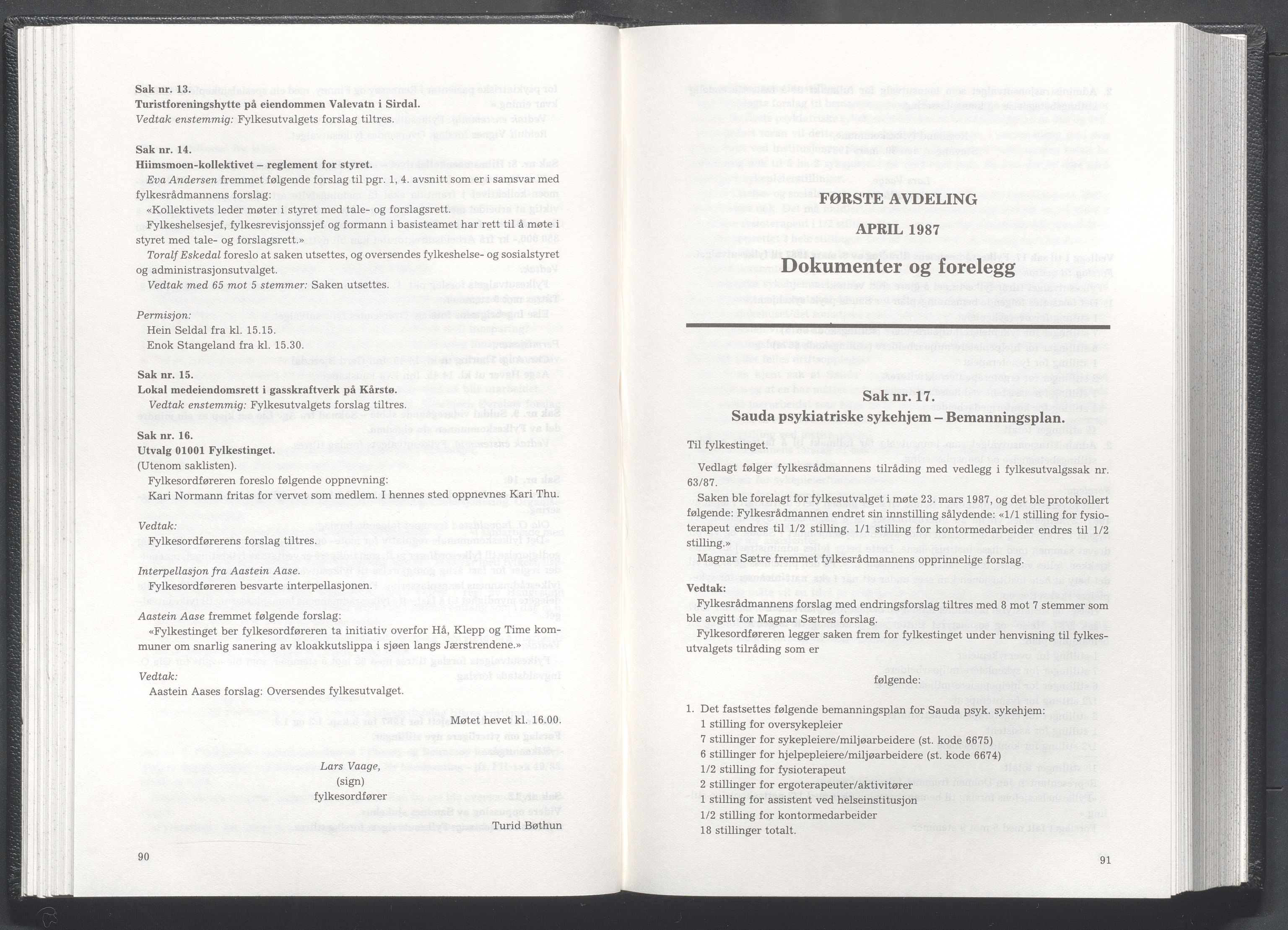 Rogaland fylkeskommune - Fylkesrådmannen , IKAR/A-900/A/Aa/Aaa/L0107: Møtebok , 1987, p. 90-91