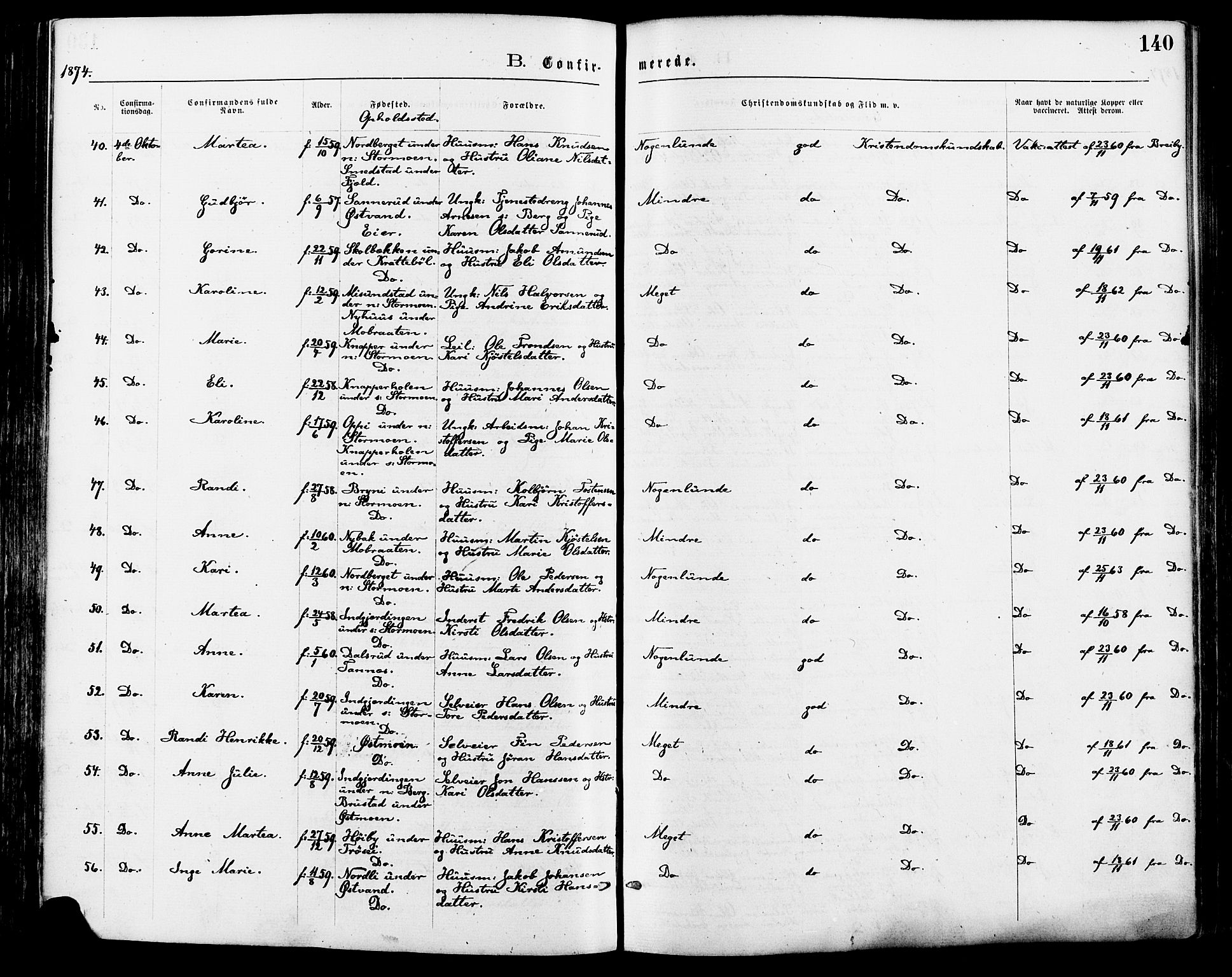 Nord-Odal prestekontor, AV/SAH-PREST-032/H/Ha/Haa/L0005: Parish register (official) no. 5, 1874-1885, p. 140