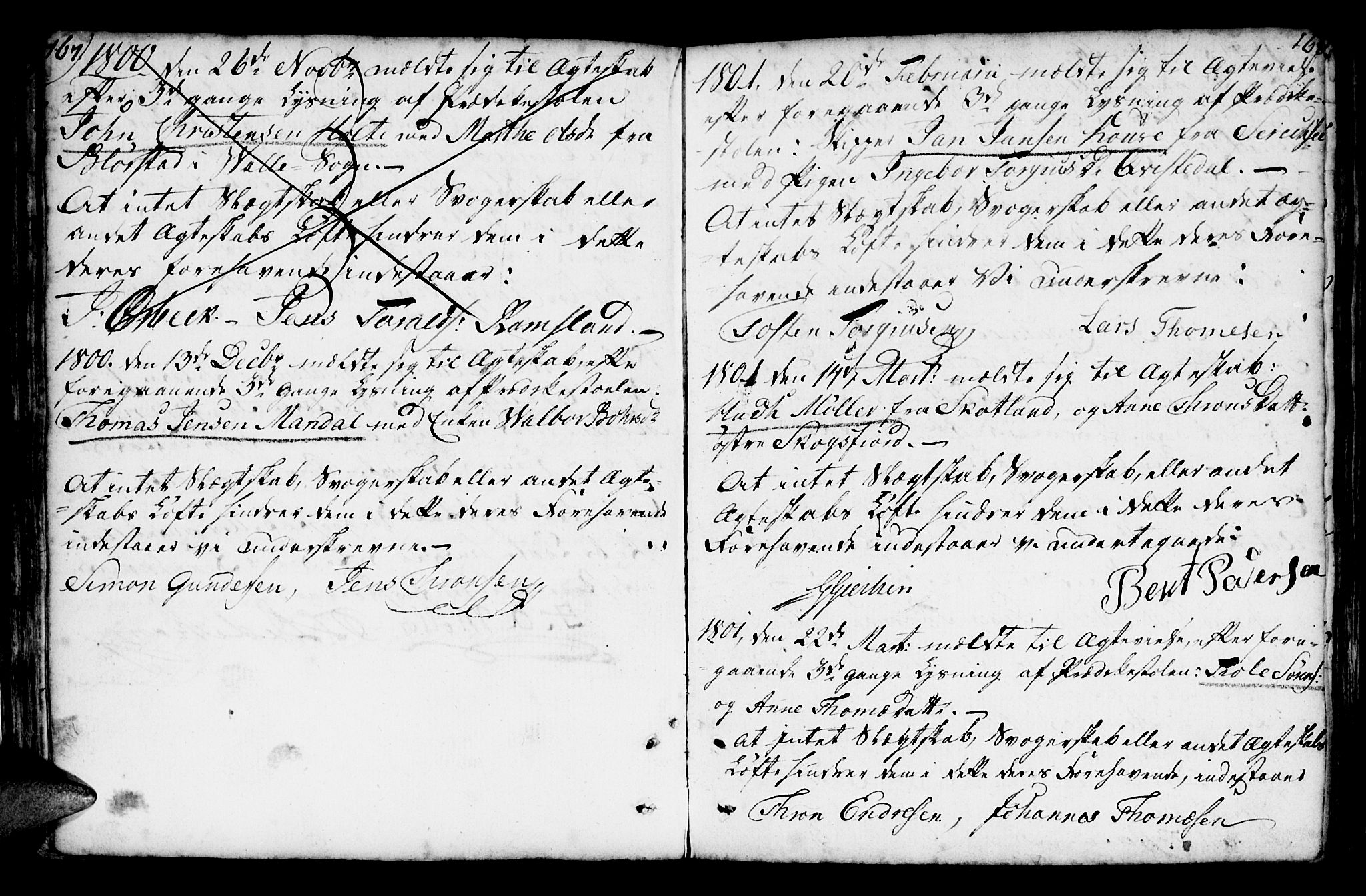 Mandal sokneprestkontor, AV/SAK-1111-0030/F/Fa/Faa/L0007: Parish register (official) no. A 7, 1783-1818, p. 167-168