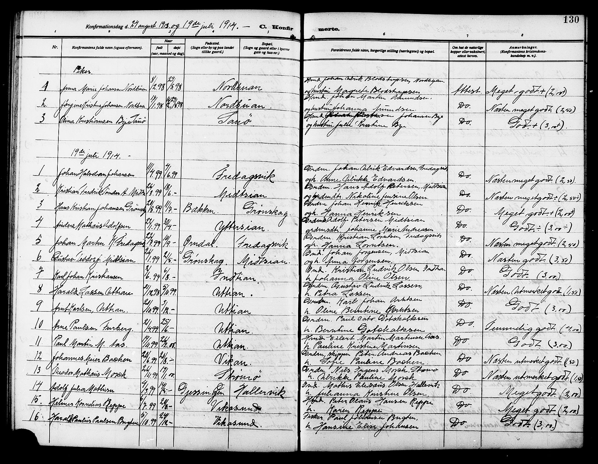 Ministerialprotokoller, klokkerbøker og fødselsregistre - Sør-Trøndelag, SAT/A-1456/640/L0588: Parish register (copy) no. 640C05, 1909-1922, p. 130