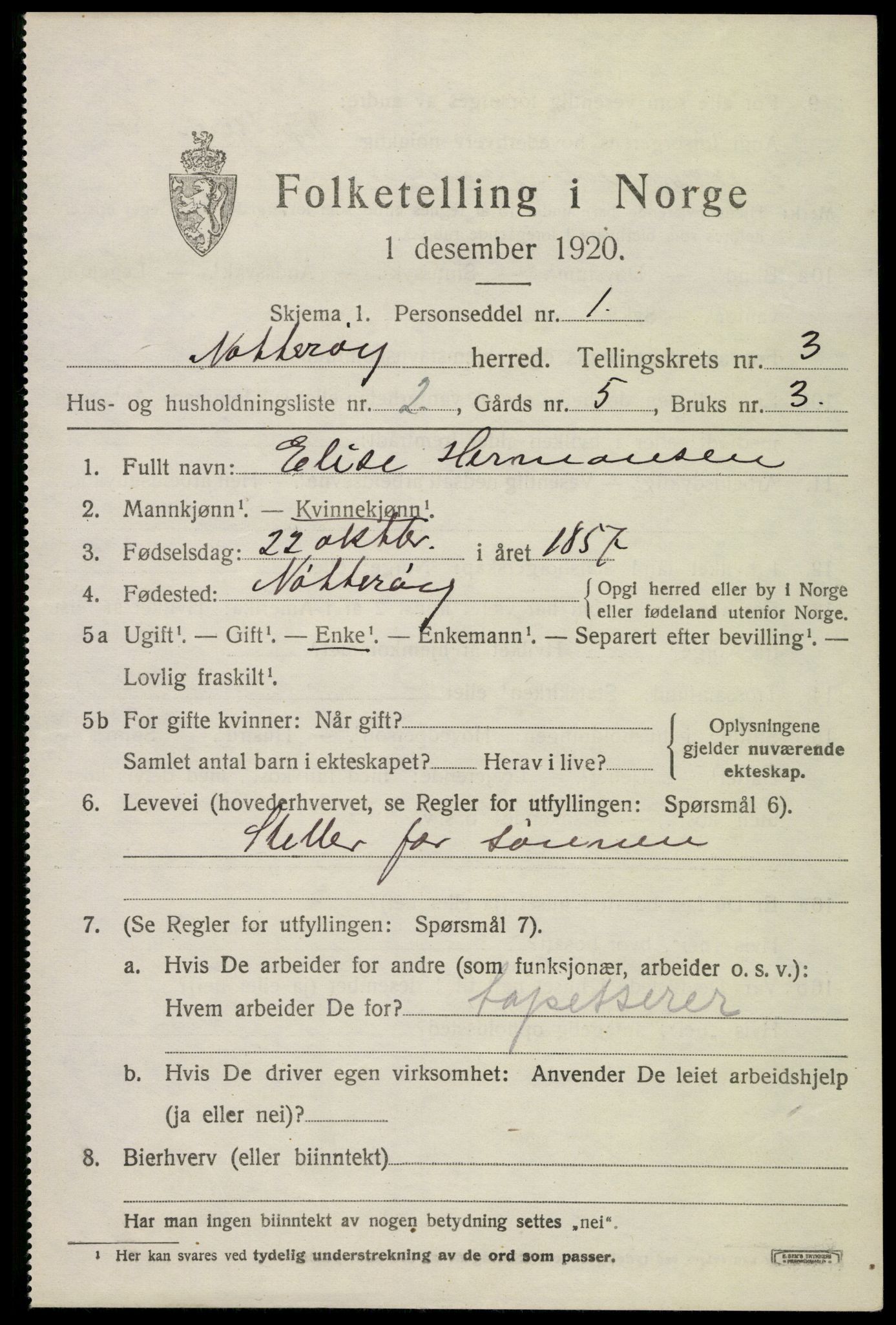 SAKO, 1920 census for Nøtterøy, 1920, p. 5575