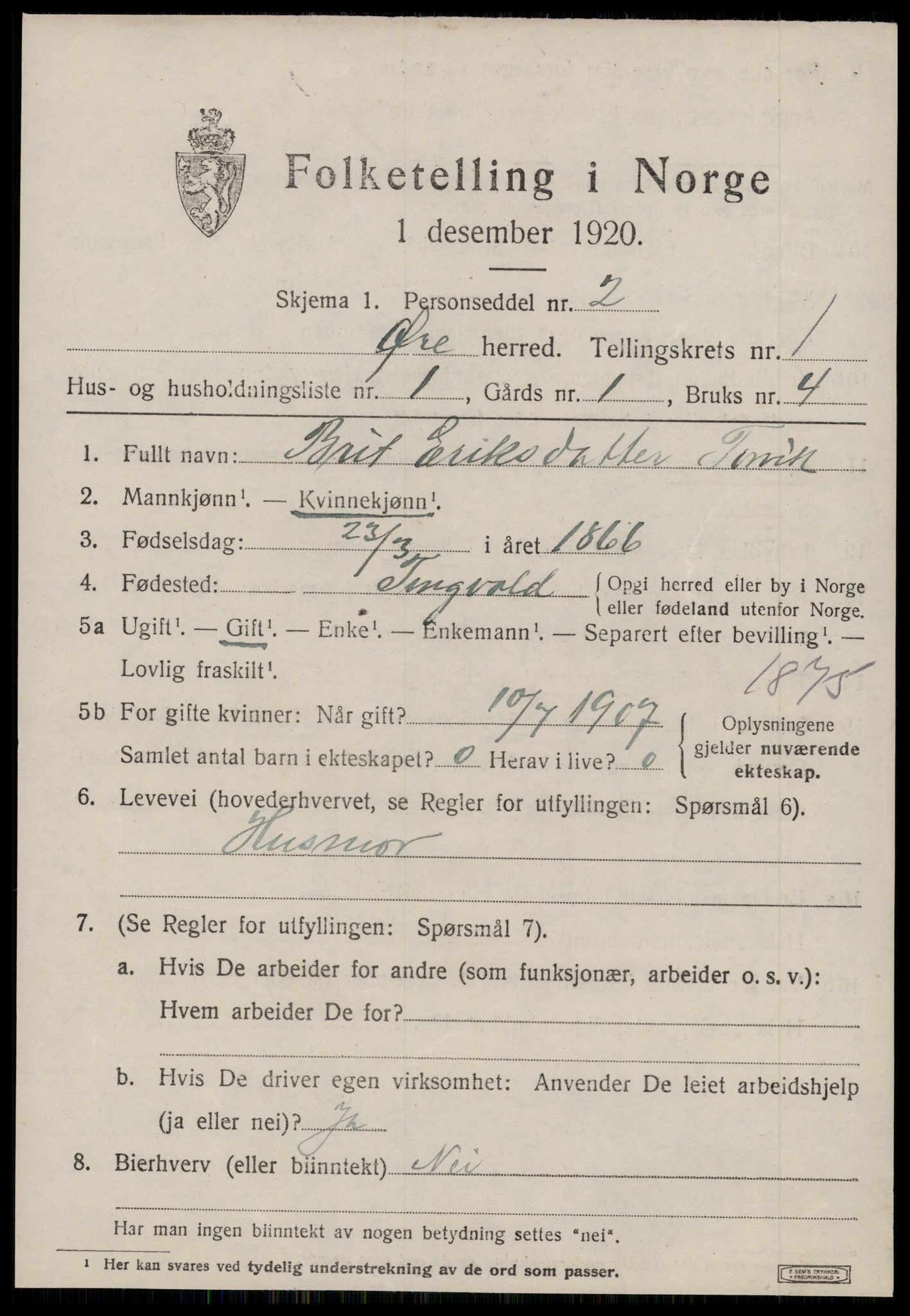 SAT, 1920 census for Øre, 1920, p. 697