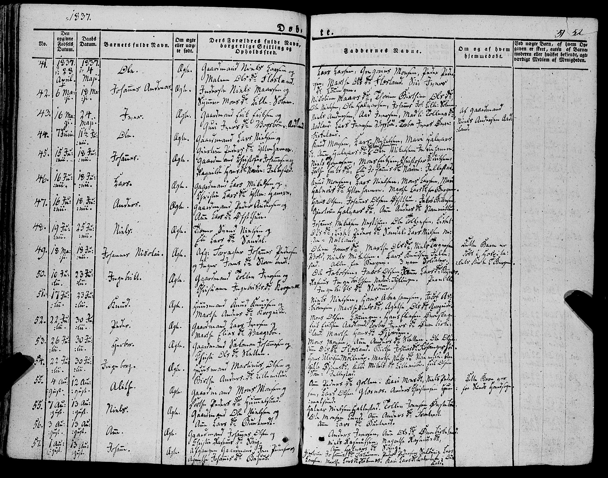 Fana Sokneprestembete, AV/SAB-A-75101/H/Haa/Haaa/L0008: Parish register (official) no. A 8, 1829-1851, p. 51