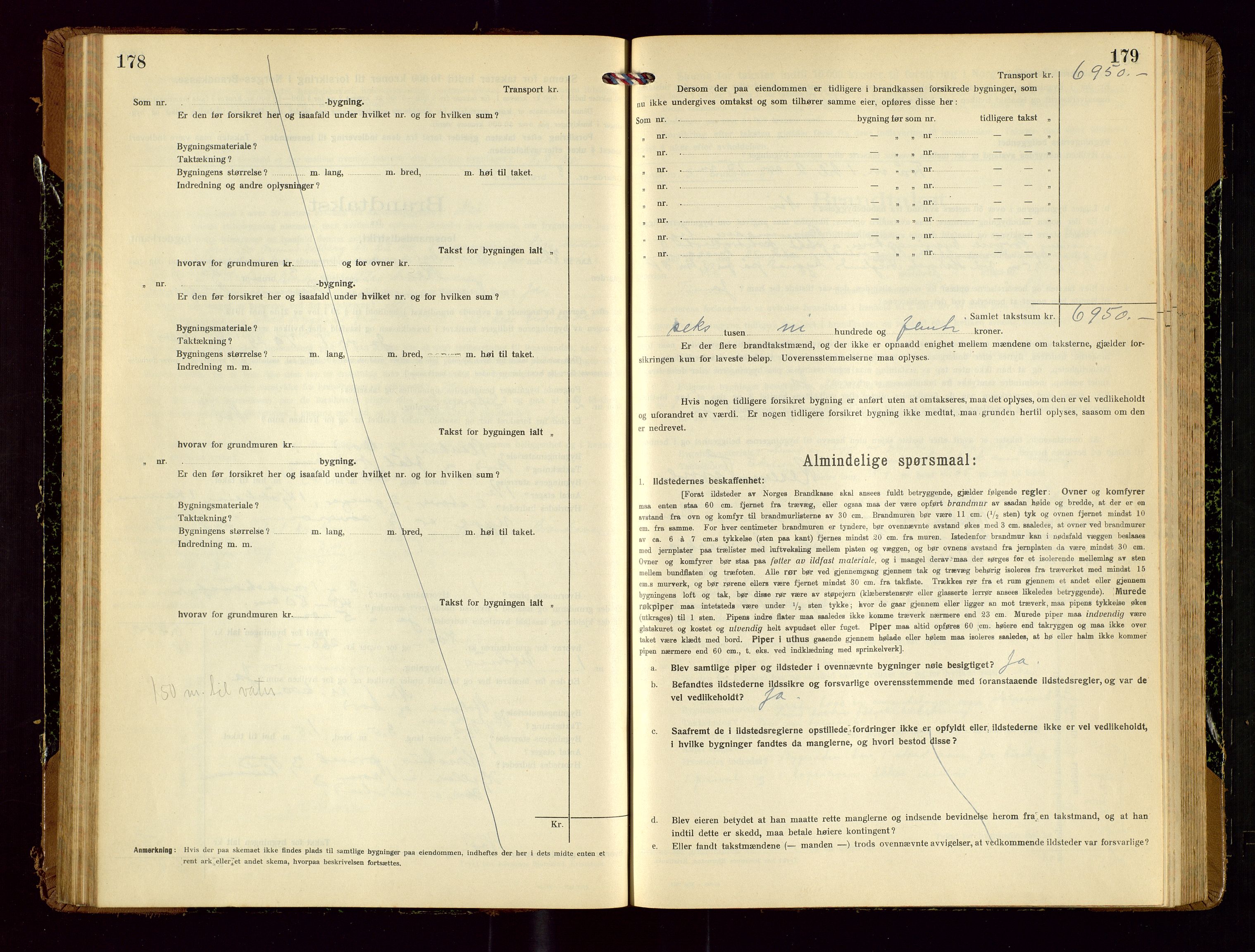 Time lensmannskontor, SAST/A-100420/Gob/L0002: Branntakstprotokoll, 1919-1952, p. 178-179