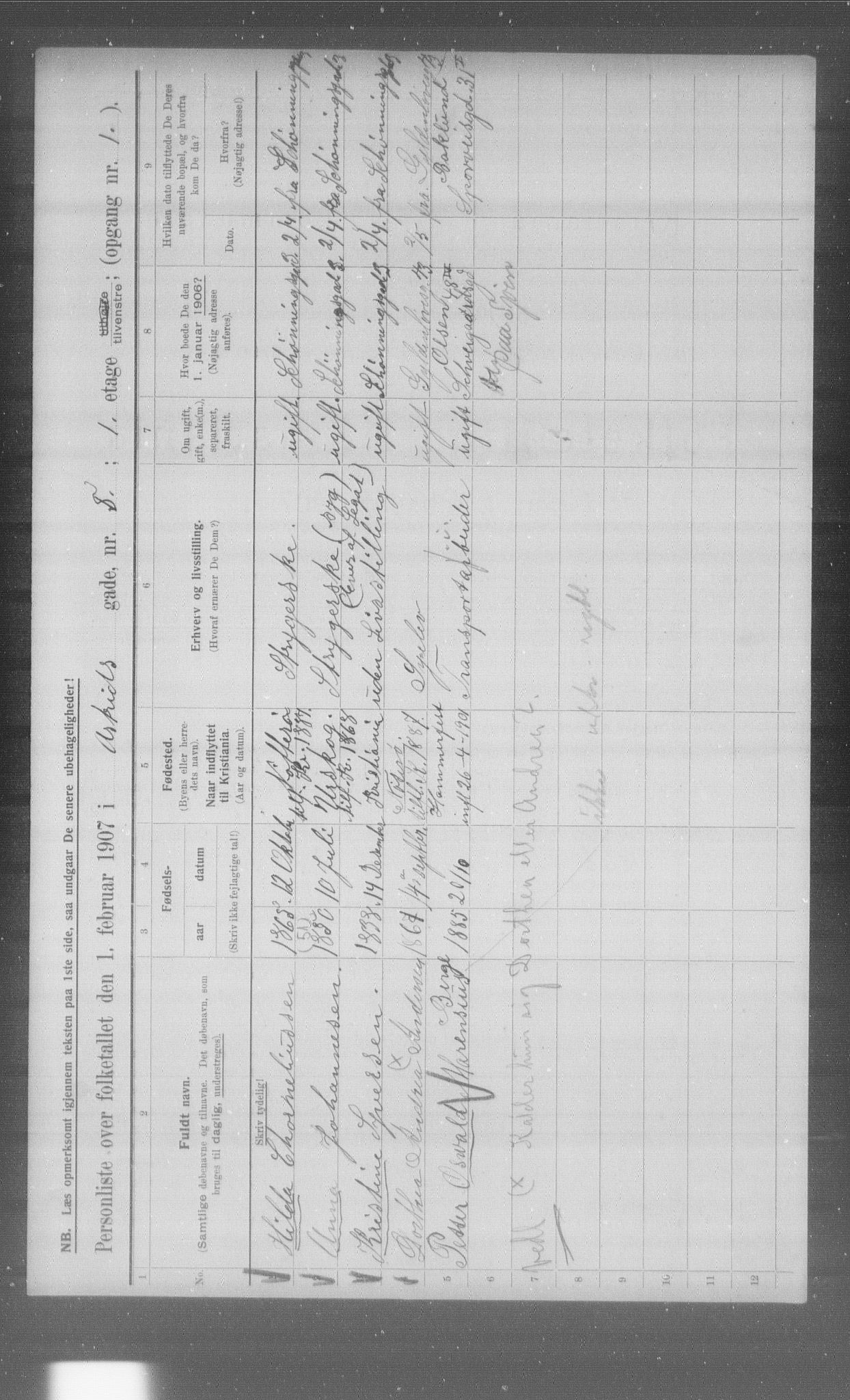 OBA, Municipal Census 1907 for Kristiania, 1907, p. 1341