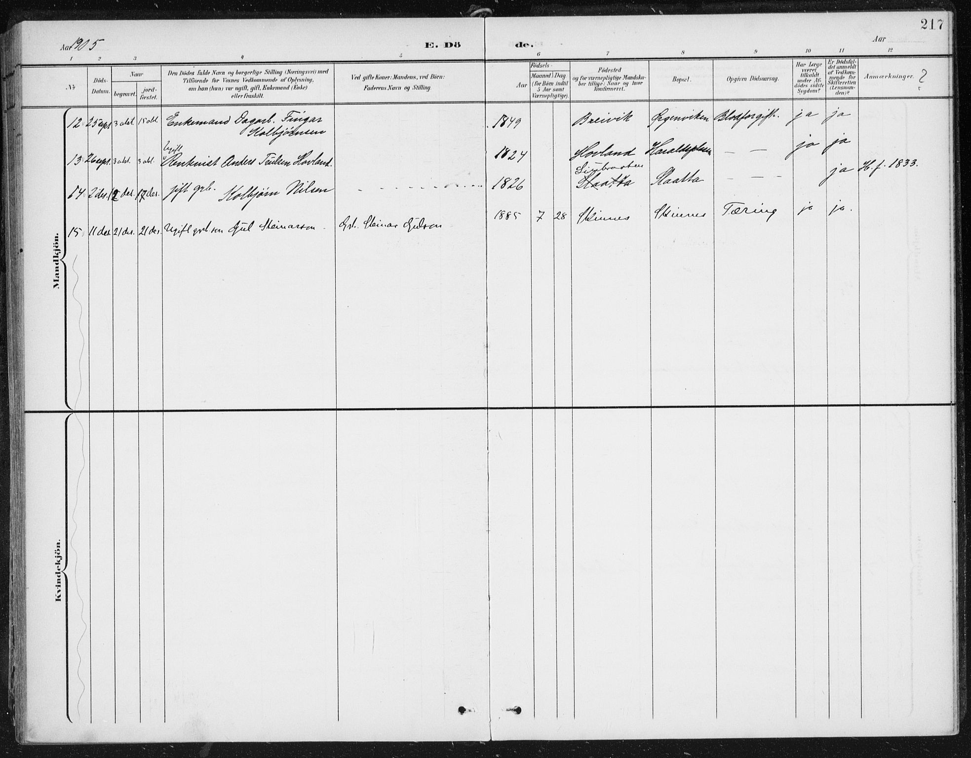 Krødsherad kirkebøker, AV/SAKO-A-19/F/Fa/L0007: Parish register (official) no. 7, 1900-1915, p. 217