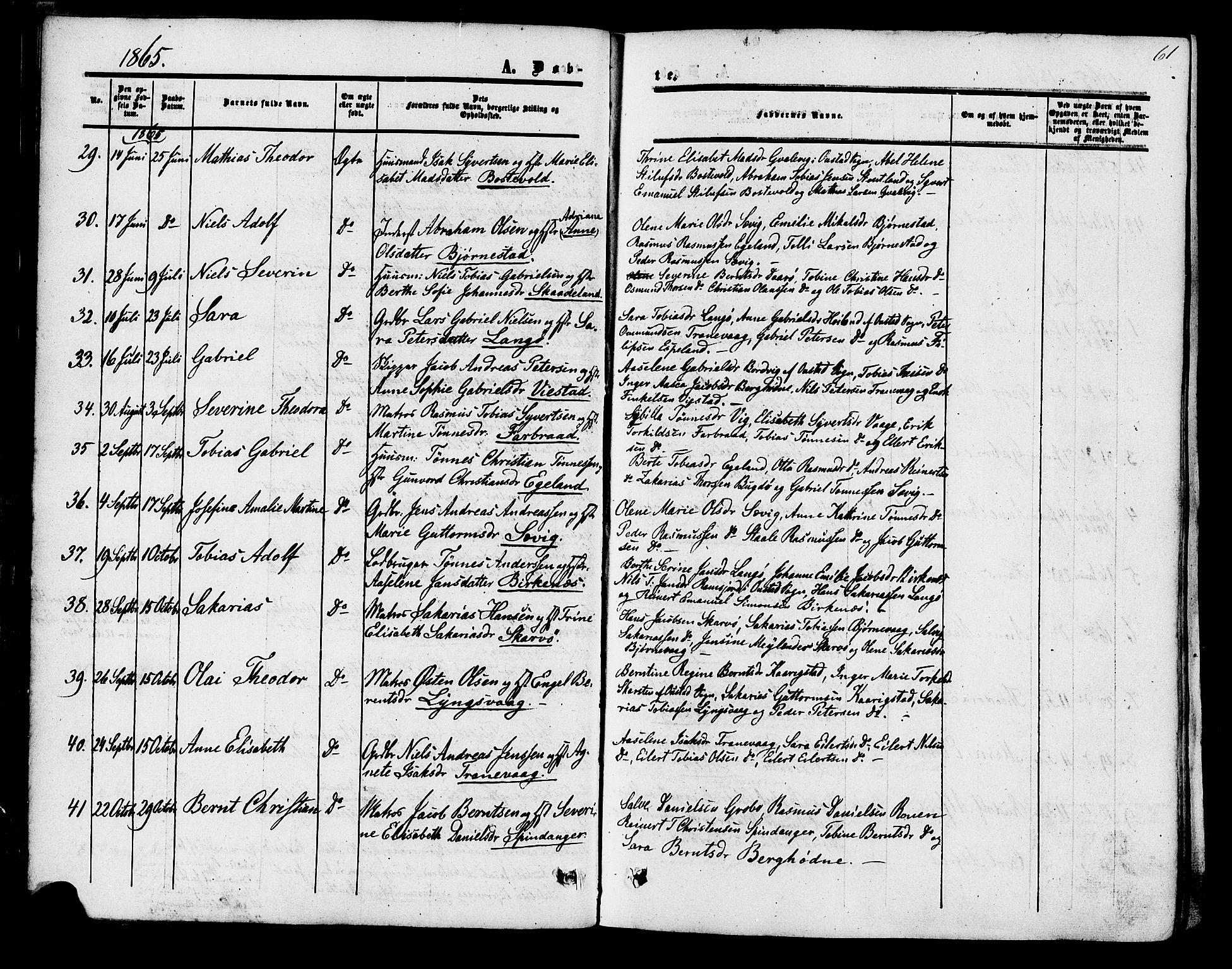 Herad sokneprestkontor, SAK/1111-0018/F/Fa/Fab/L0004: Parish register (official) no. A 4, 1853-1885, p. 61
