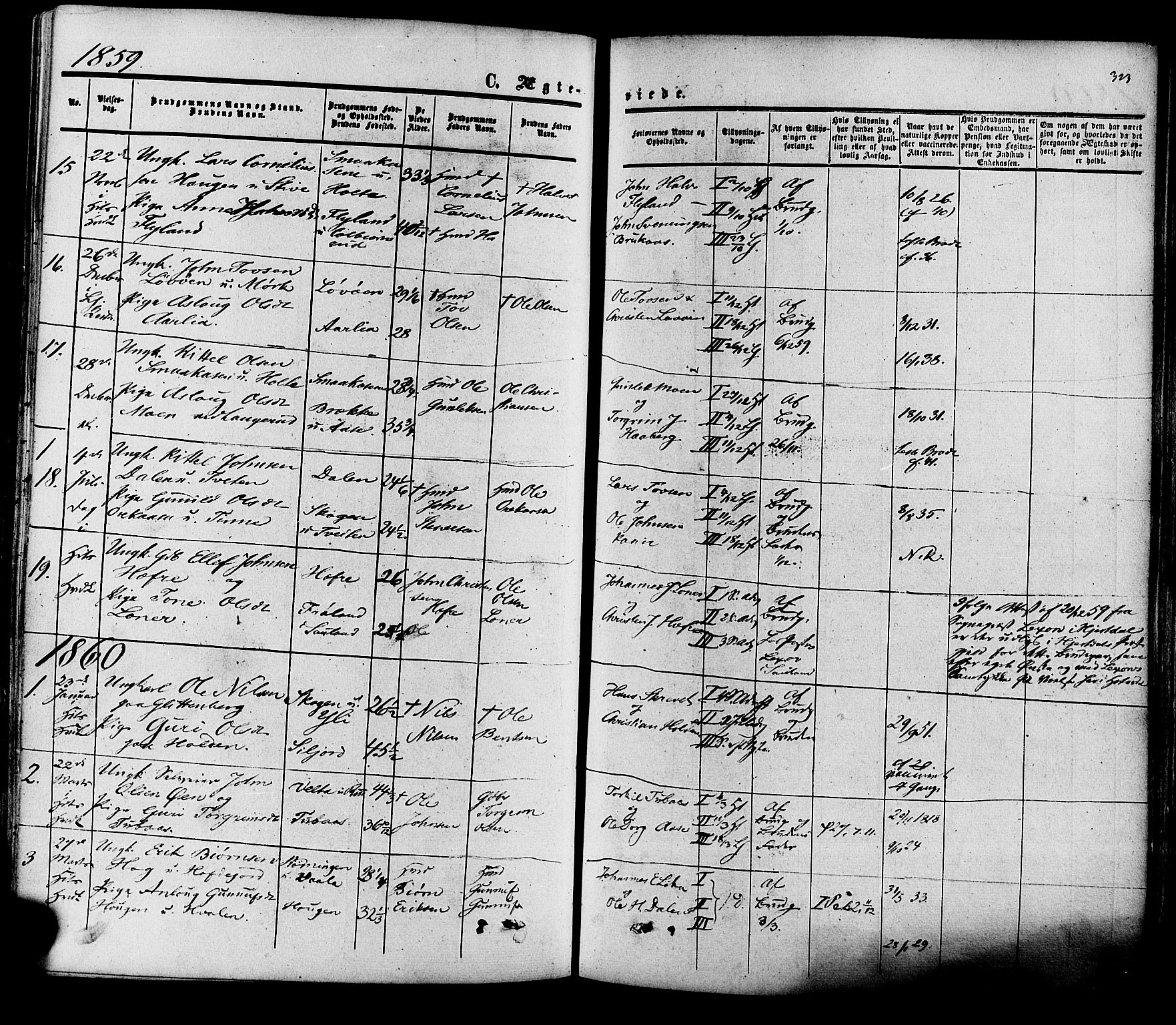 Heddal kirkebøker, SAKO/A-268/F/Fa/L0007: Parish register (official) no. I 7, 1855-1877, p. 323
