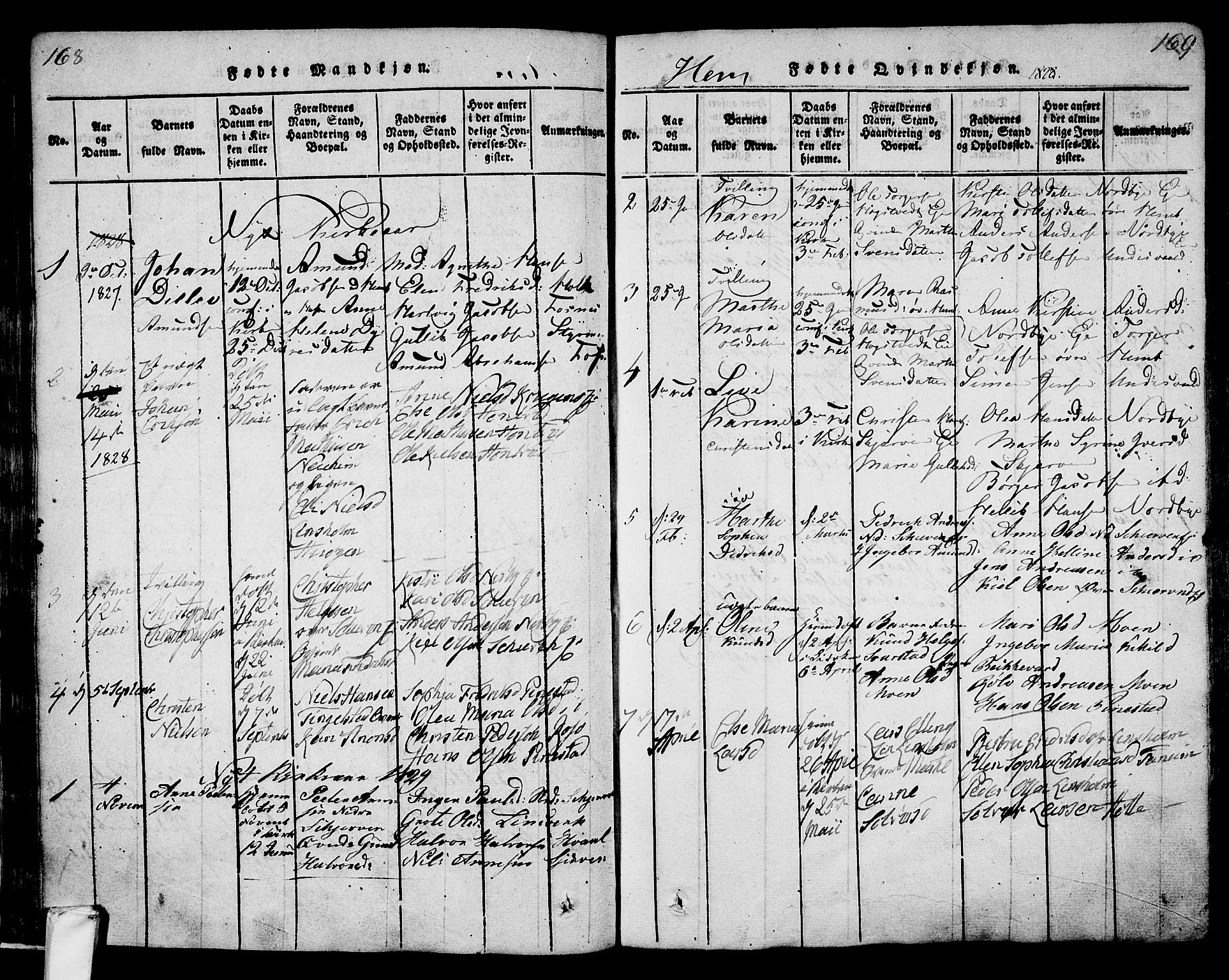 Lardal kirkebøker, SAKO/A-350/F/Fa/L0005: Parish register (official) no. I 5, 1814-1835, p. 168-169