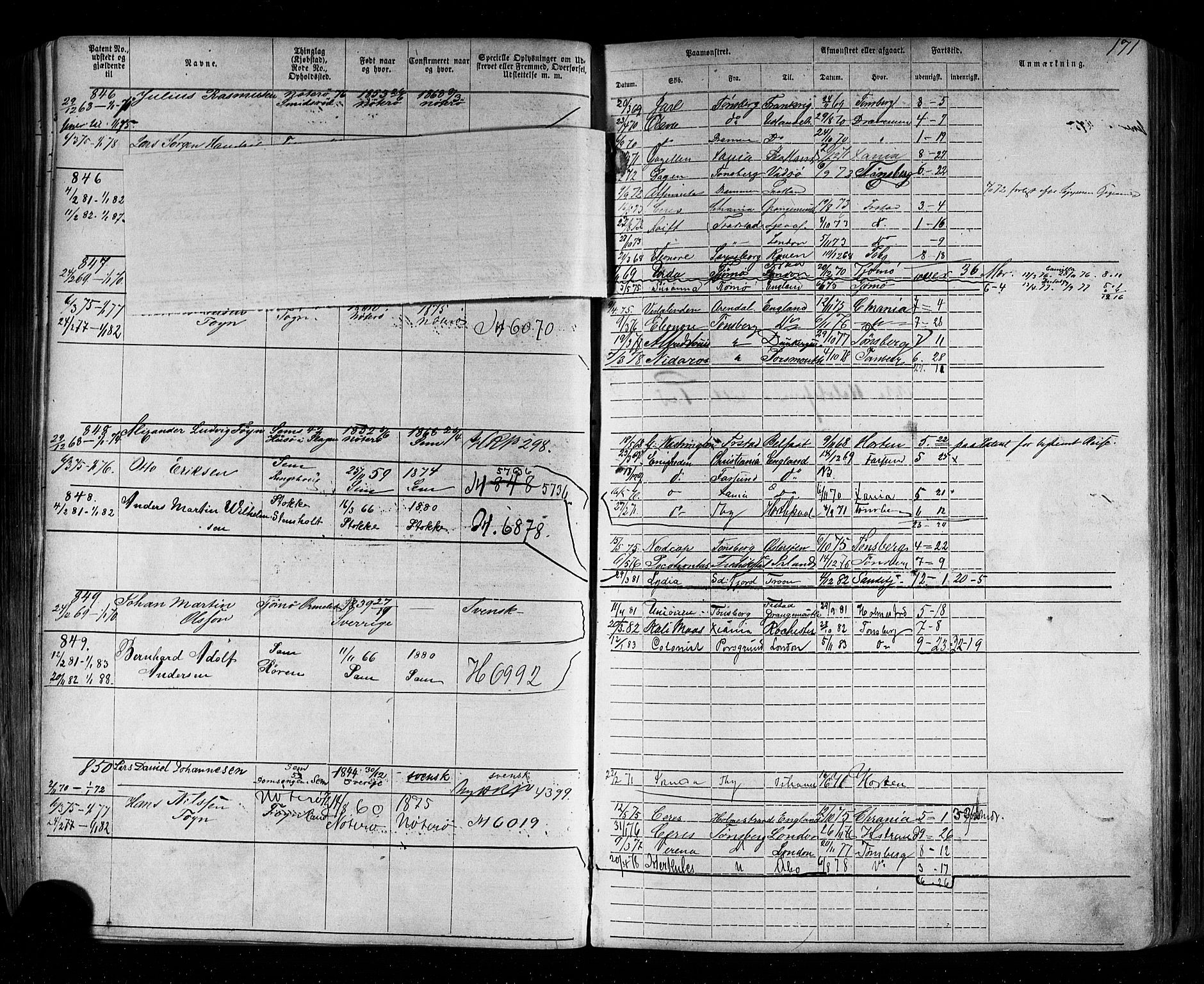 Tønsberg innrulleringskontor, SAKO/A-786/F/Fb/L0002: Annotasjonsrulle Patent nr. 1-2635, 1869-1877, p. 197