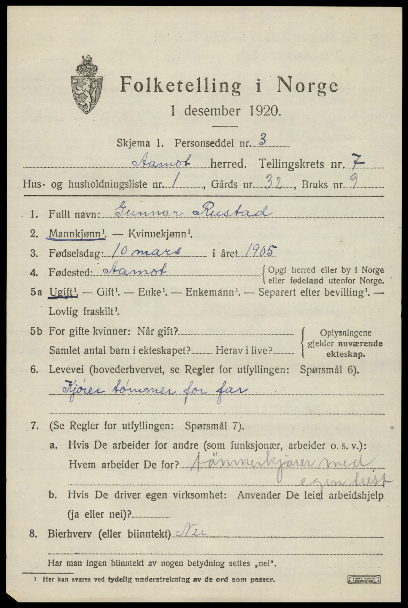 SAH, 1920 census for Åmot, 1920, p. 7657