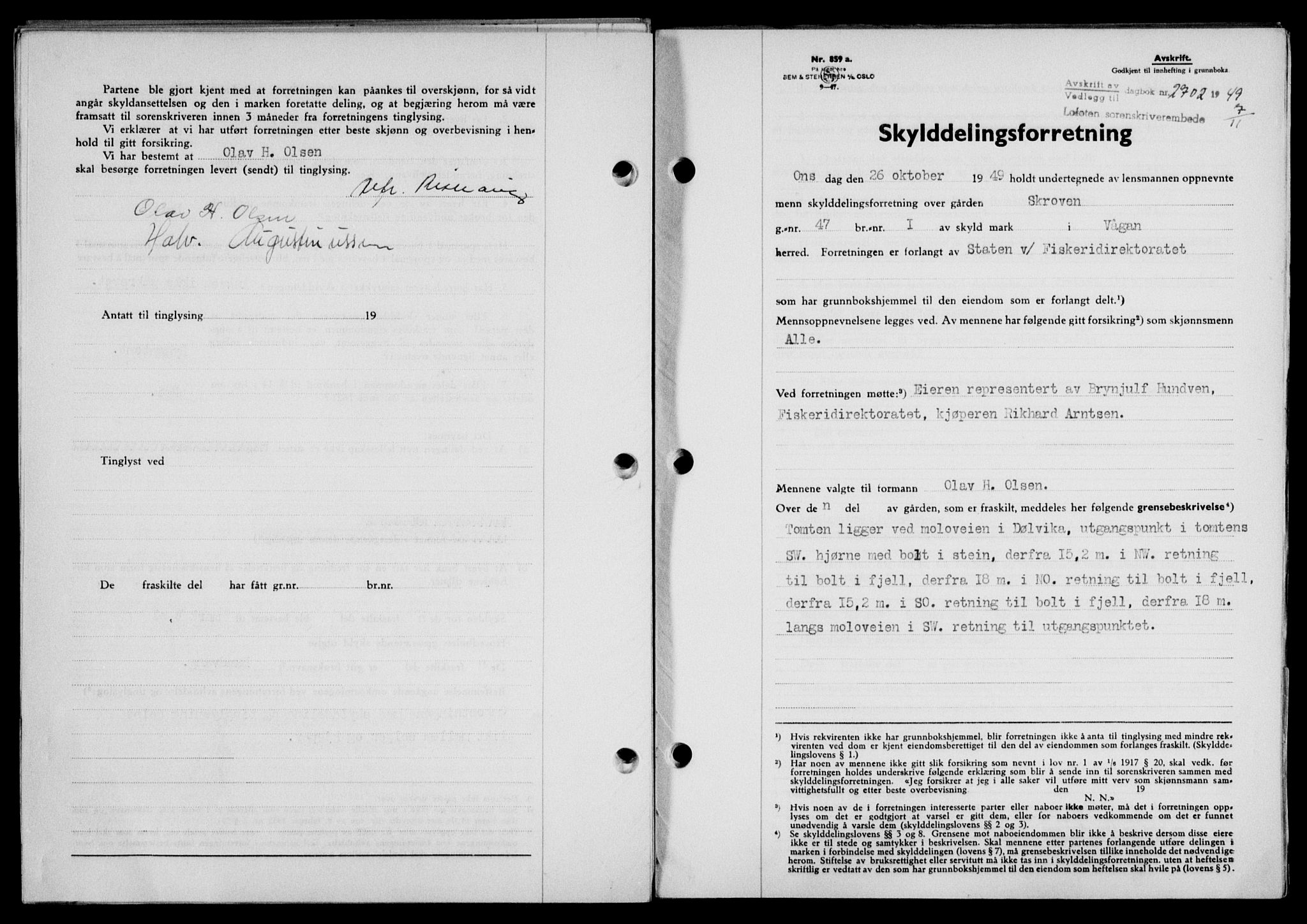Lofoten sorenskriveri, SAT/A-0017/1/2/2C/L0022a: Mortgage book no. 22a, 1949-1950, Diary no: : 2702/1949