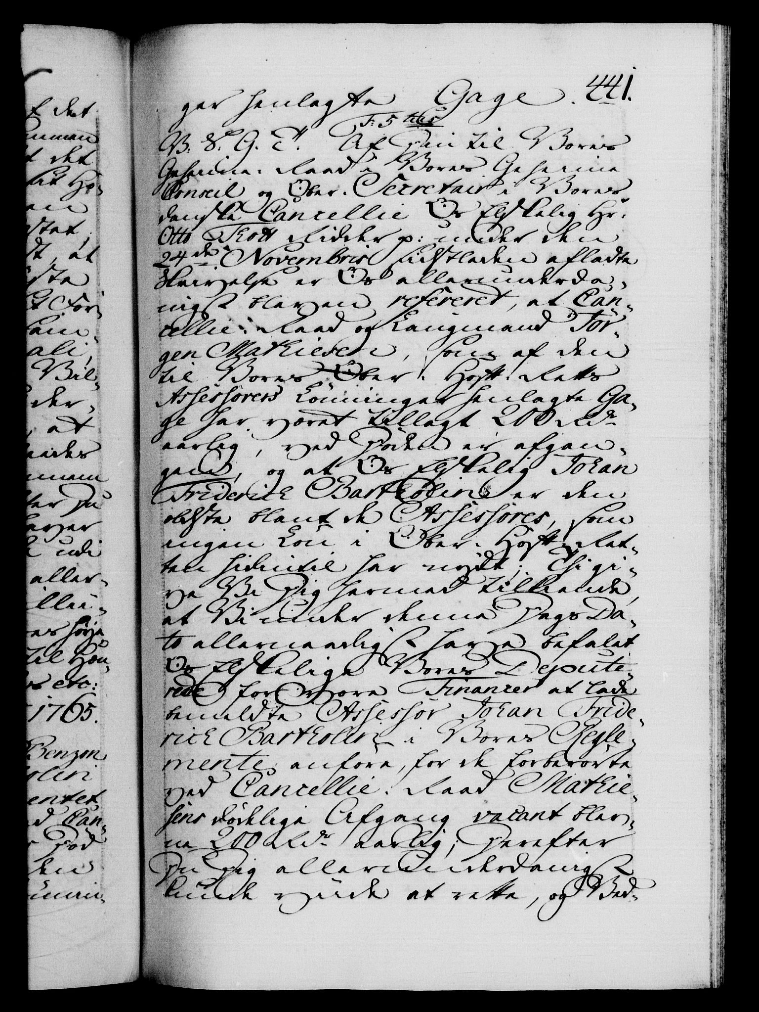 Danske Kanselli 1572-1799, AV/RA-EA-3023/F/Fc/Fca/Fcab/L0037: Norske tegnelser, 1762-1766, p. 441a