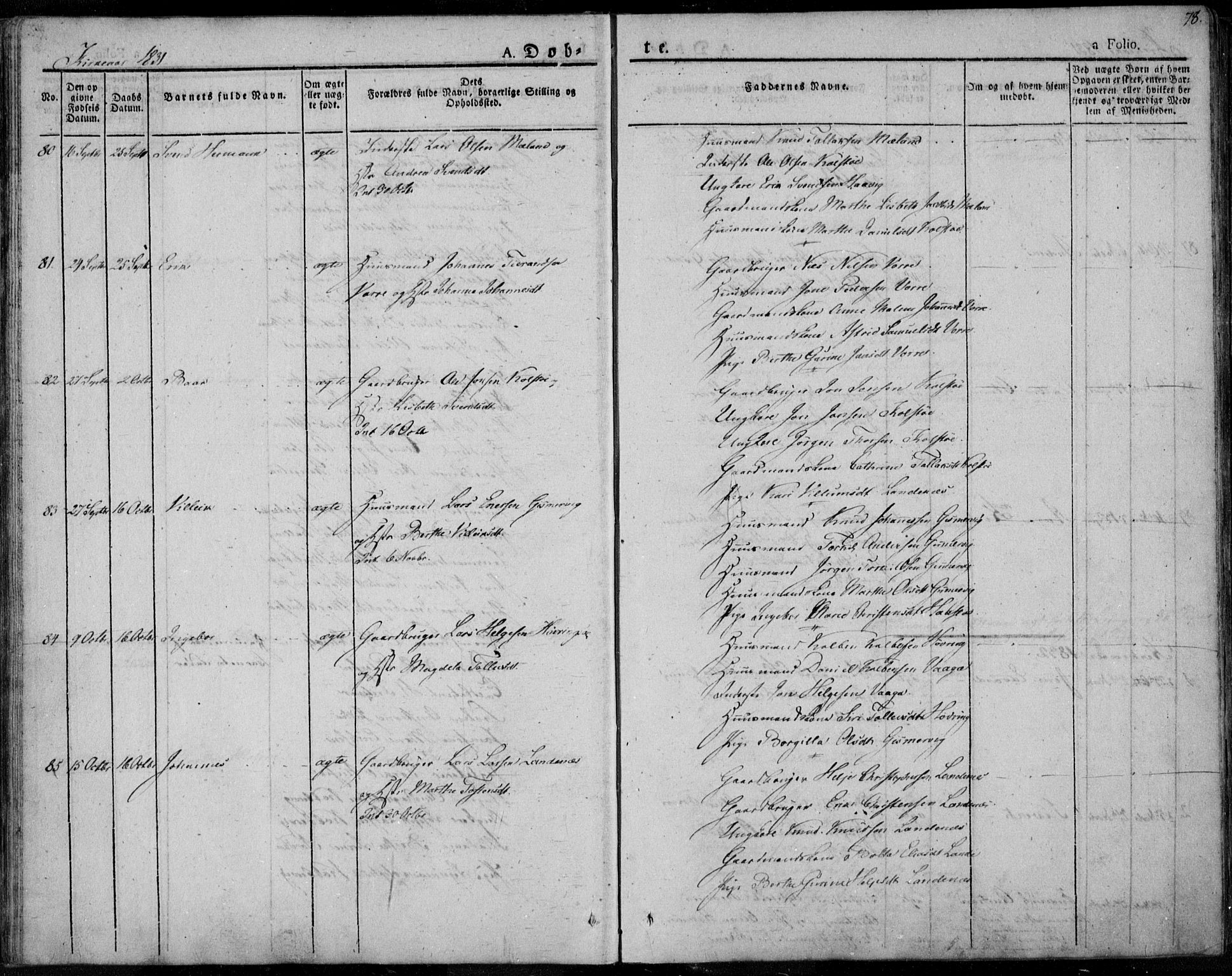 Avaldsnes sokneprestkontor, SAST/A -101851/H/Ha/Haa/L0005: Parish register (official) no. A 5.1, 1825-1841, p. 78