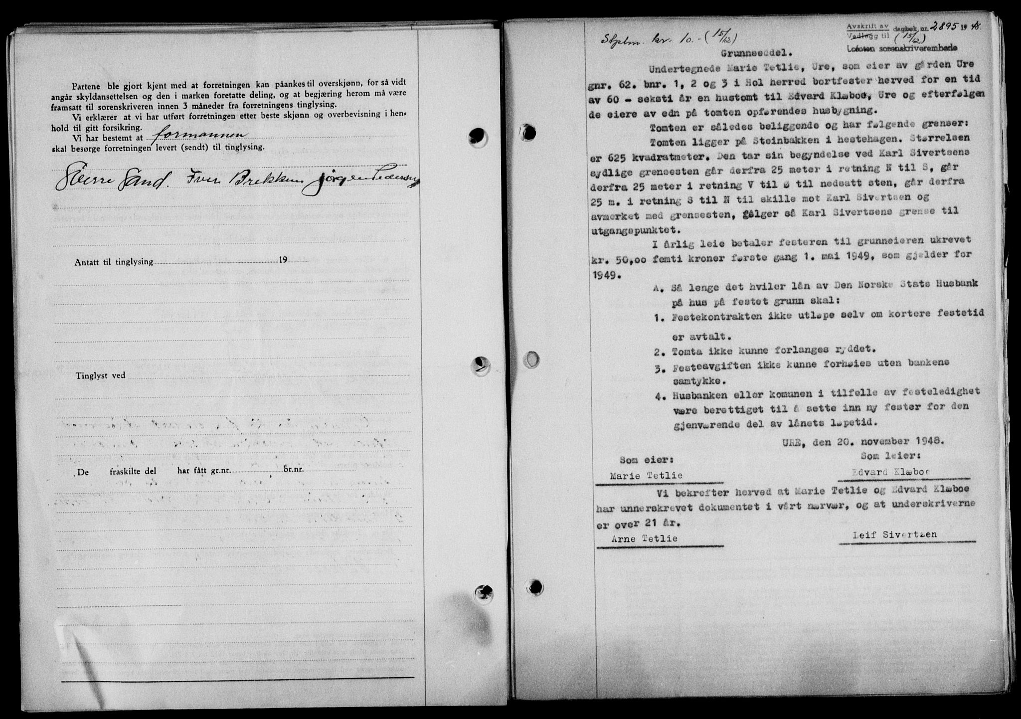 Lofoten sorenskriveri, SAT/A-0017/1/2/2C/L0020a: Mortgage book no. 20a, 1948-1949, Diary no: : 2895/1948