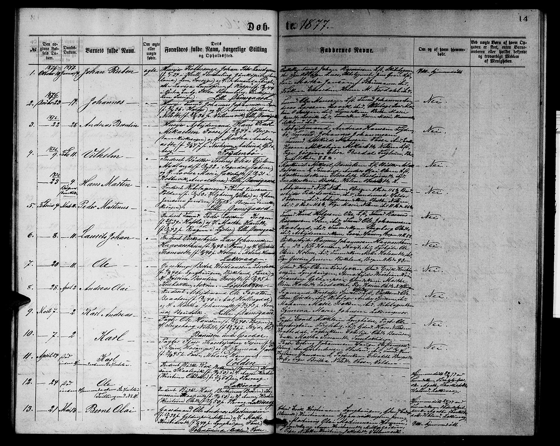 Laksevåg Sokneprestembete, SAB/A-76501/H/Ha/Hab/Haba/L0001: Parish register (copy) no. A 1, 1875-1877, p. 14