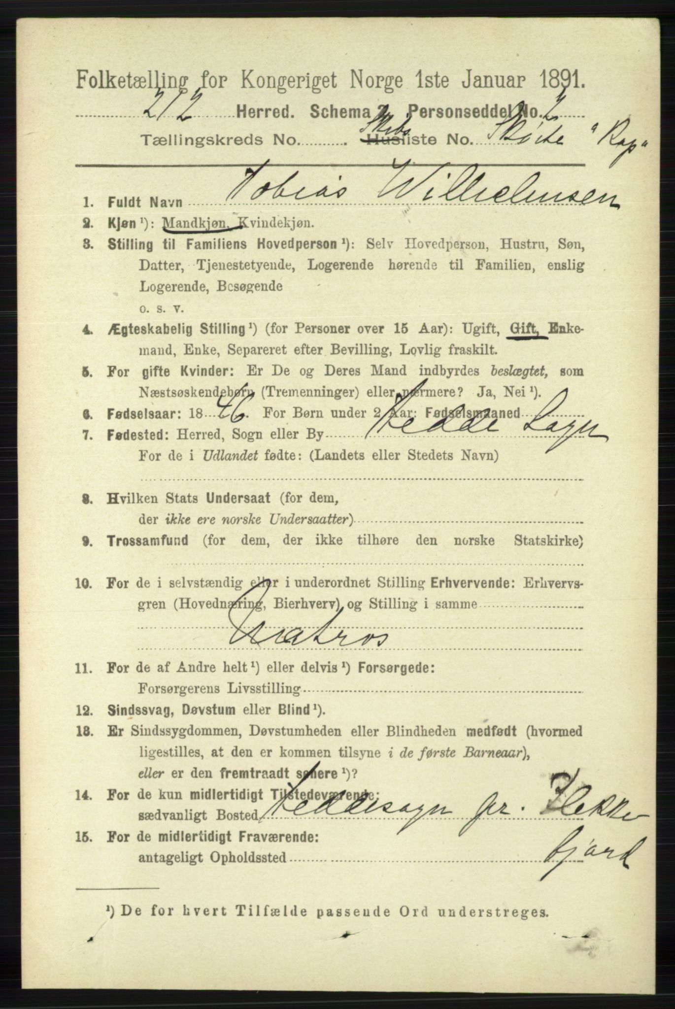 RA, 1891 census for 1116 Eigersund herred, 1891, p. 3431