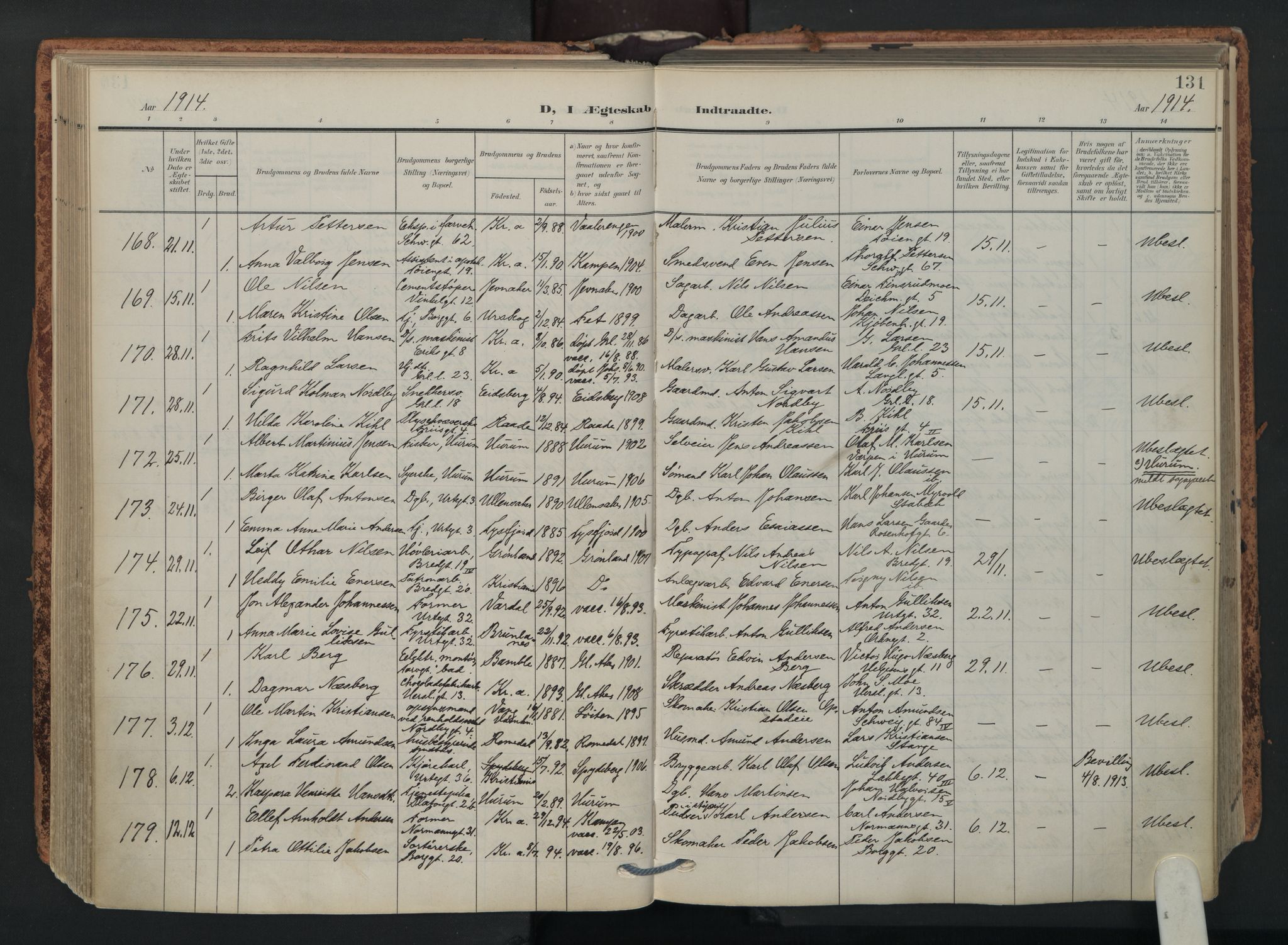 Grønland prestekontor Kirkebøker, SAO/A-10848/F/Fa/L0017: Parish register (official) no. 17, 1906-1934, p. 131