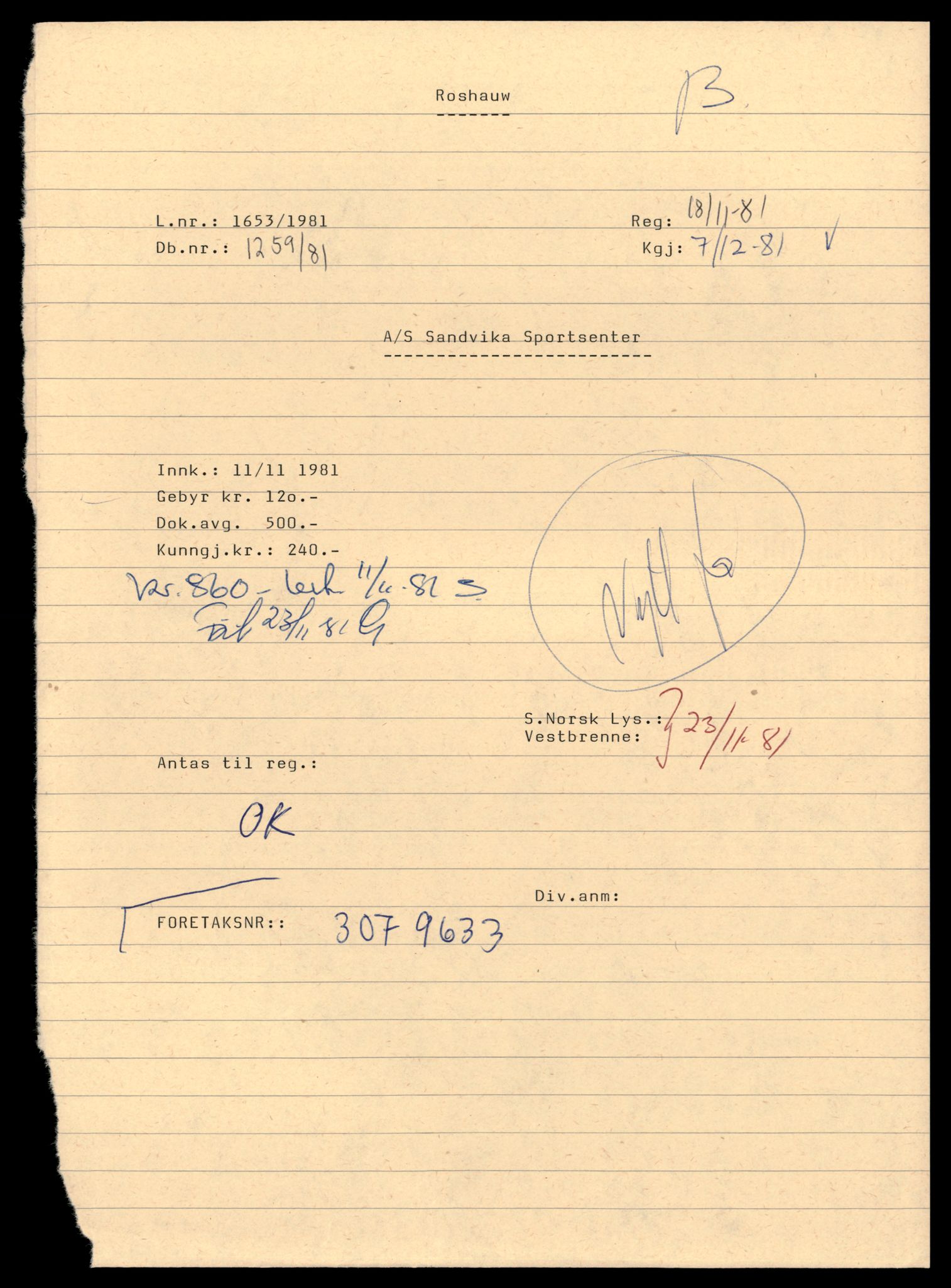 Asker og Bærum tingrett, AV/SAT-A-10379/K/Kb/Kbb/L0136: Aksjeselskap og andelslag i Bærum, Sandvika S - Scanc, 1944-1989, p. 1