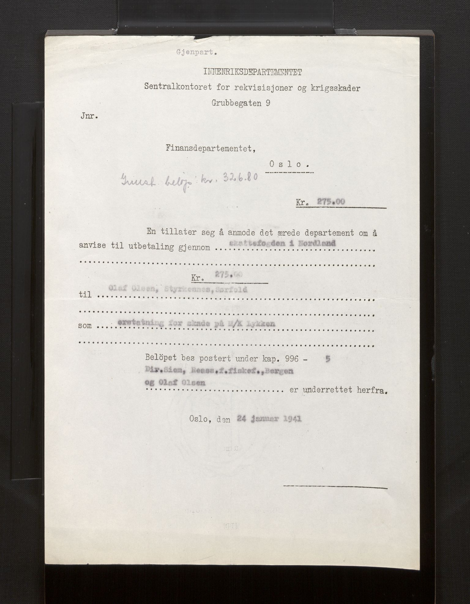 Fiskeridirektoratet - 1 Adm. ledelse - 13 Båtkontoret, AV/SAB-A-2003/La/L0008: Statens krigsforsikring for fiskeflåten, 1936-1971, p. 136