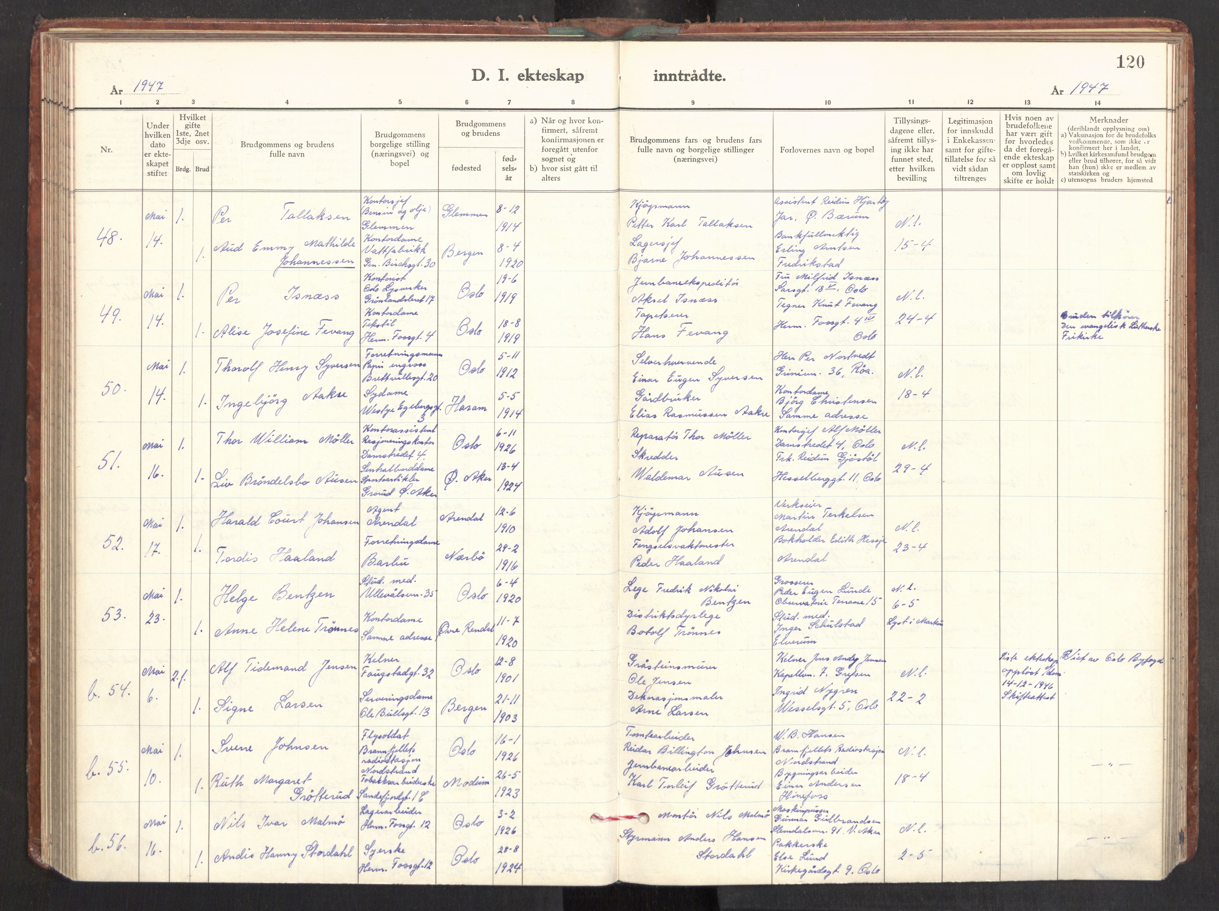 Gamle Aker prestekontor Kirkebøker, AV/SAO-A-10617a/F/L0022: Parish register (official) no. 22, 1941-1952, p. 120