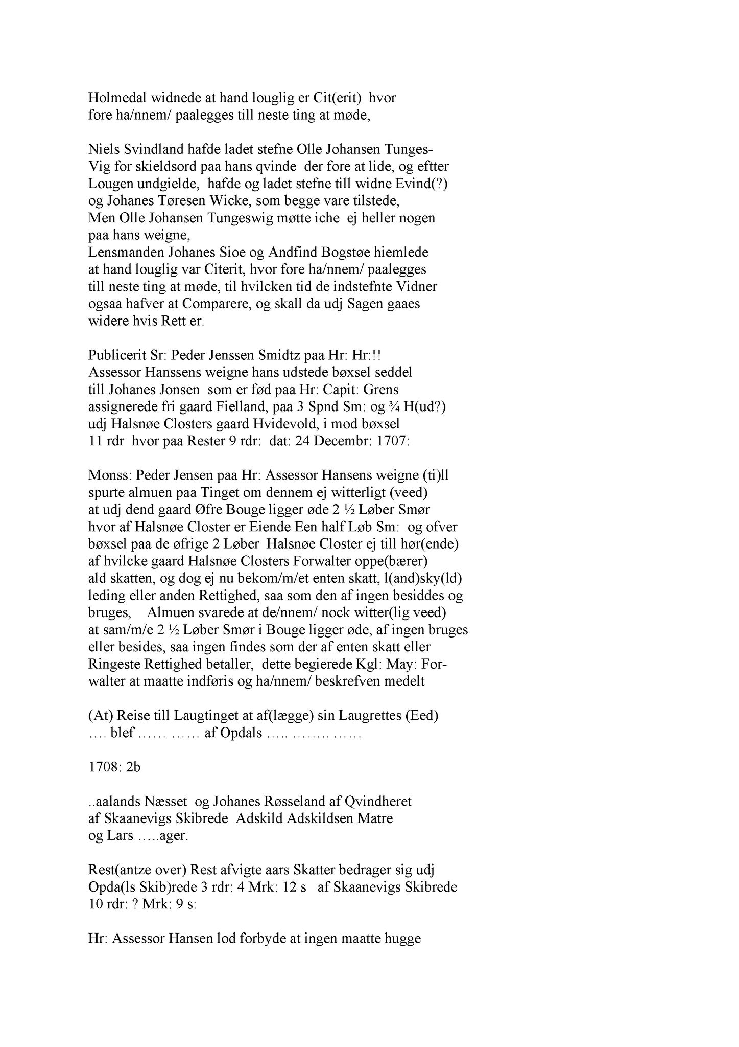 Samling av fulltekstavskrifter, SAB/FULLTEKST/A/12/0029: Sunnhordland sorenskriveri, tingbok nr. A 29, 1708-1710