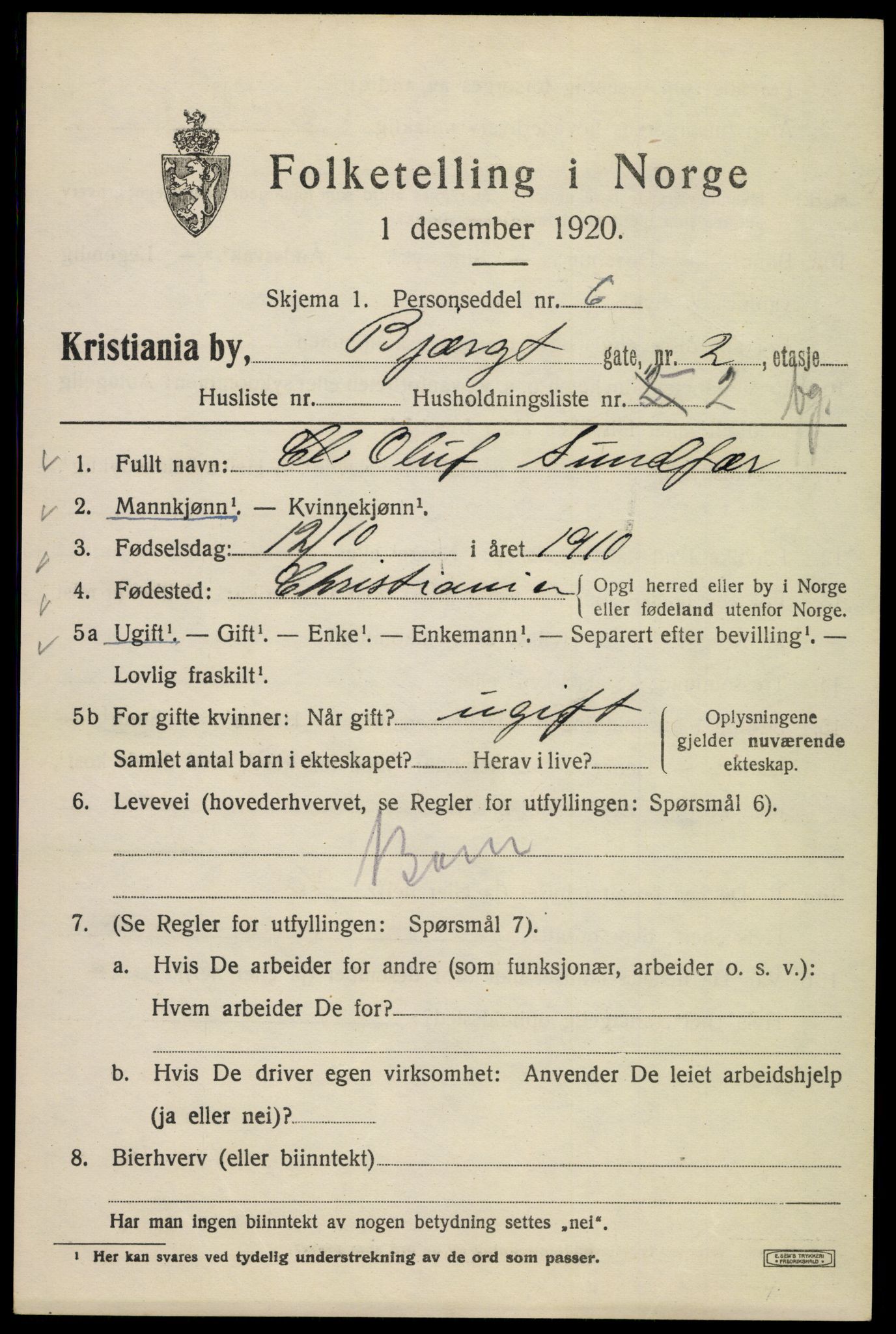 SAO, 1920 census for Kristiania, 1920, p. 157491