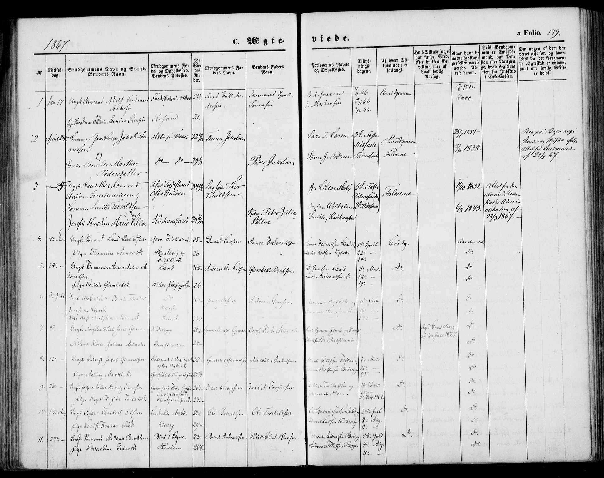 Oddernes sokneprestkontor, AV/SAK-1111-0033/F/Fa/Faa/L0008: Parish register (official) no. A 8, 1864-1880, p. 179